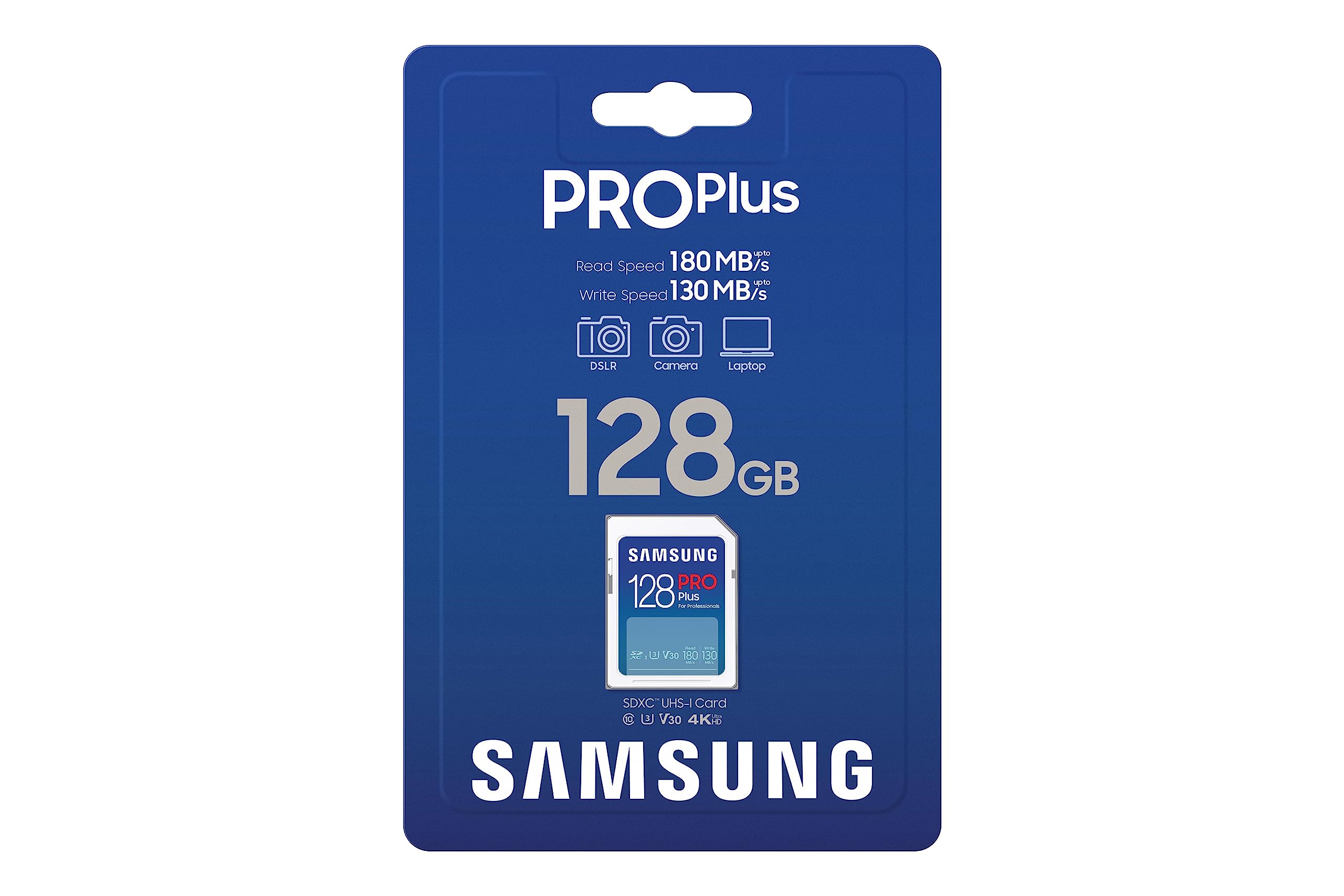 Samsung Memorie PRO Plus Scheda SD da 128 GB, UHS-I U3, Fino a 180 MB/s (MB-SD128S/EU)