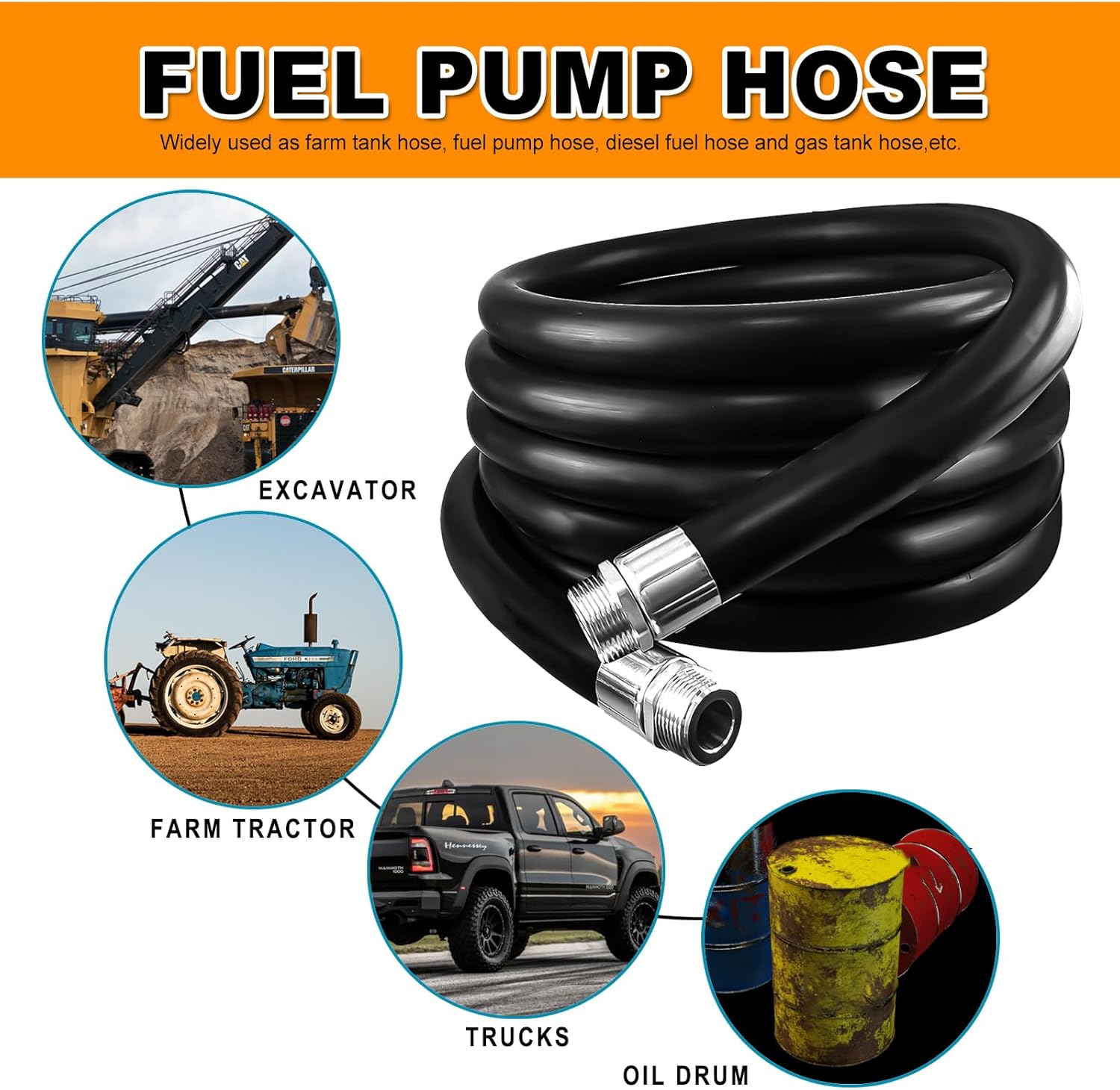 1 Inch NPT Fuel Transfer Hose, 20FT Farm Hose for Dispensing Diesel, Gasoline, Kerosene & Biodiesel, Efficient 20 Feet Pump Tank Tube for Fuel Transfer