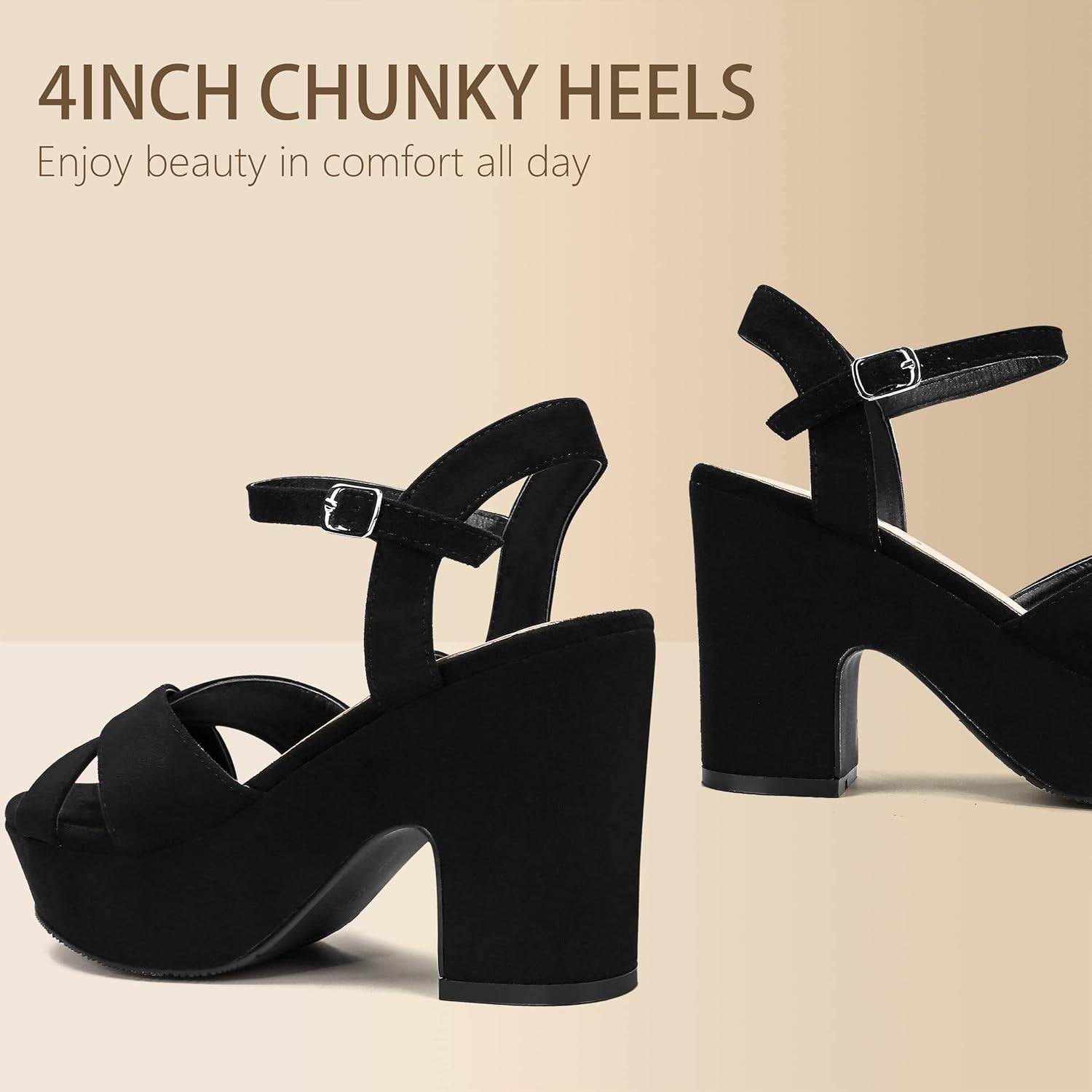 Women's Platform Wedges Heels Sandals Suede Block Chunky High Heel Ankle Strap Open Toe Comfortable Wedding Party Dress Pump Sandal - Image 4