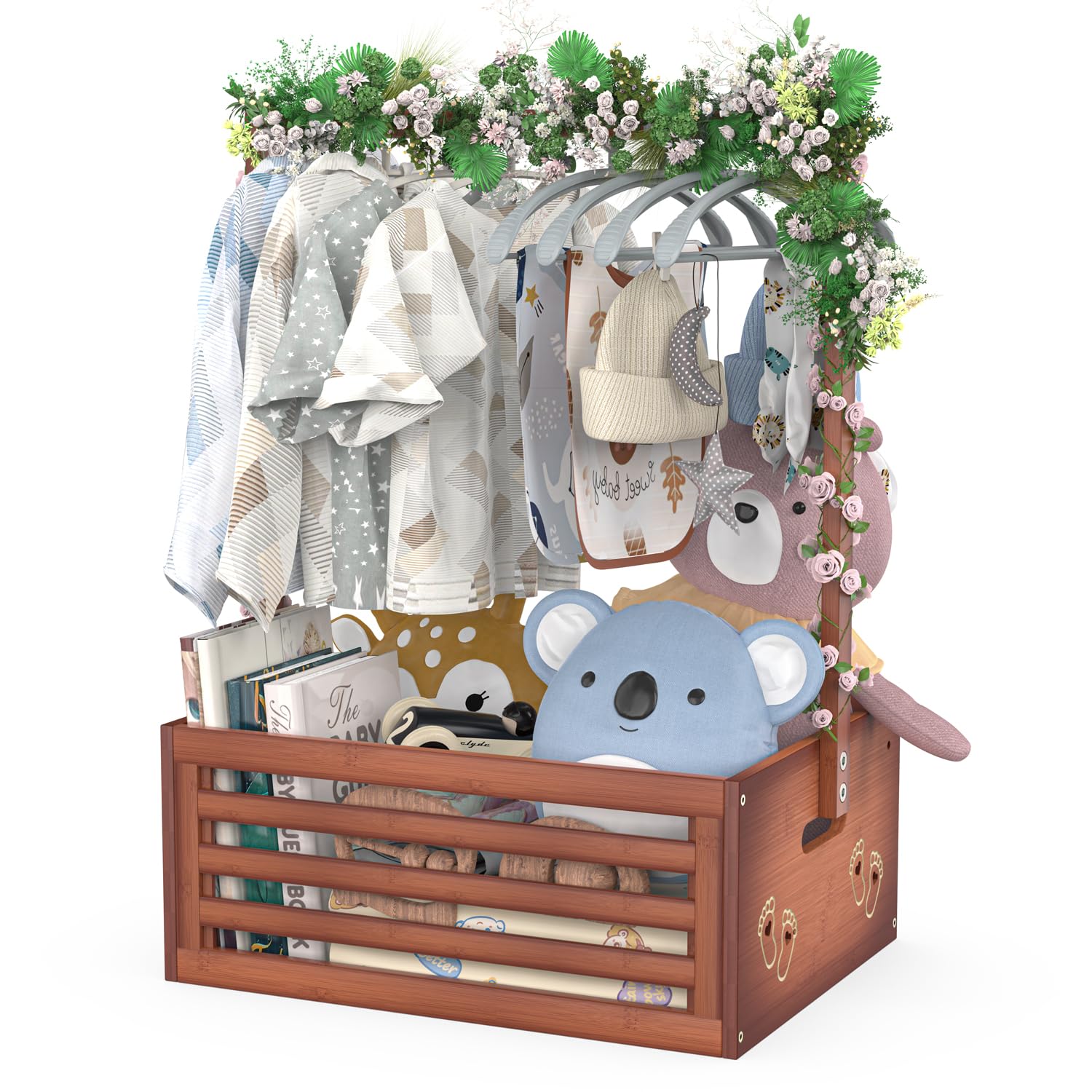 BAMBOOHOMIE Armadietto per baby shower, cestini per bambini con manico per grucce, scatola per baby shower, cestino regalo di benvenuto per neonati, regalo di gravidanza per neo genitori (marrone, di