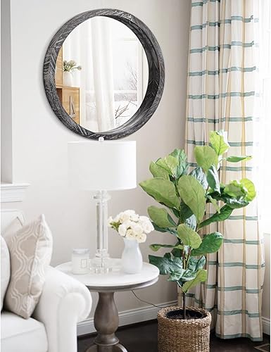 Miniatura 152 de JJUUYOU Espejo circular de pared redondo para baño, espejo de tocador marrón rústico, pequeño círculo decorativo para pared, marco de madera, espejo