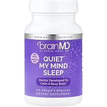 BrainMD Quiet My Mind Sleep Formula with Magnesium L-Theanine 60 Capsules | Sleep aid formula with no melatonin, natural nighttime support, saffron, for daily bedtime use, 60 servings