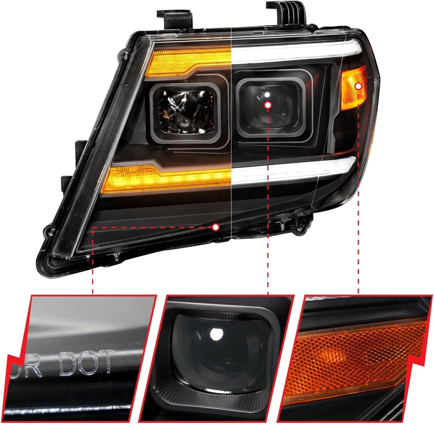 ANZO - Black Projector Headlights With Sequential LED DRL