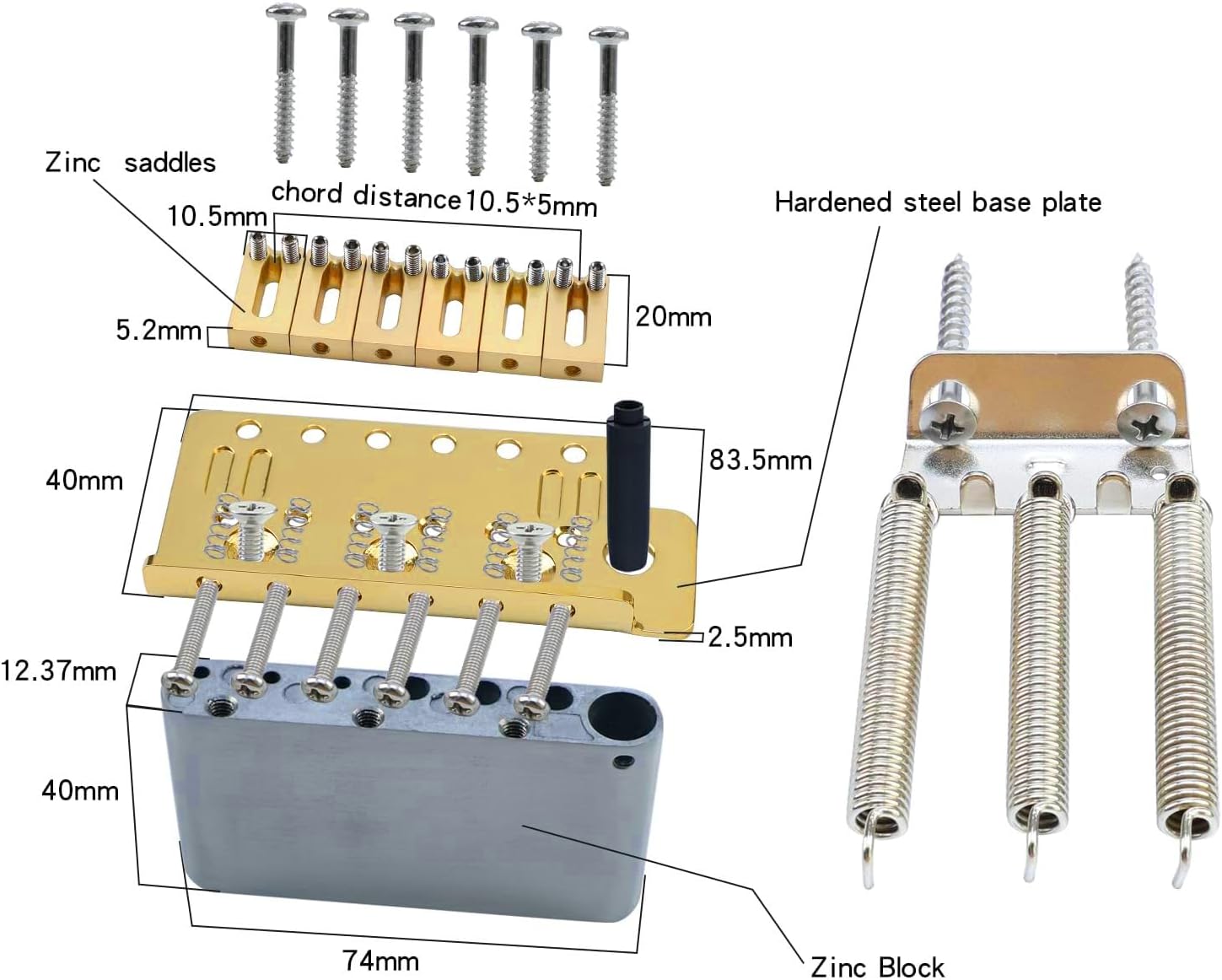 10.5mm Electric Guitar Bridge Gold 6 Point tremolo bridge Zinc Alloy Block Saddles Stainless Steel Plate Electric Guitar Bridge 6 String Start Stratocaster