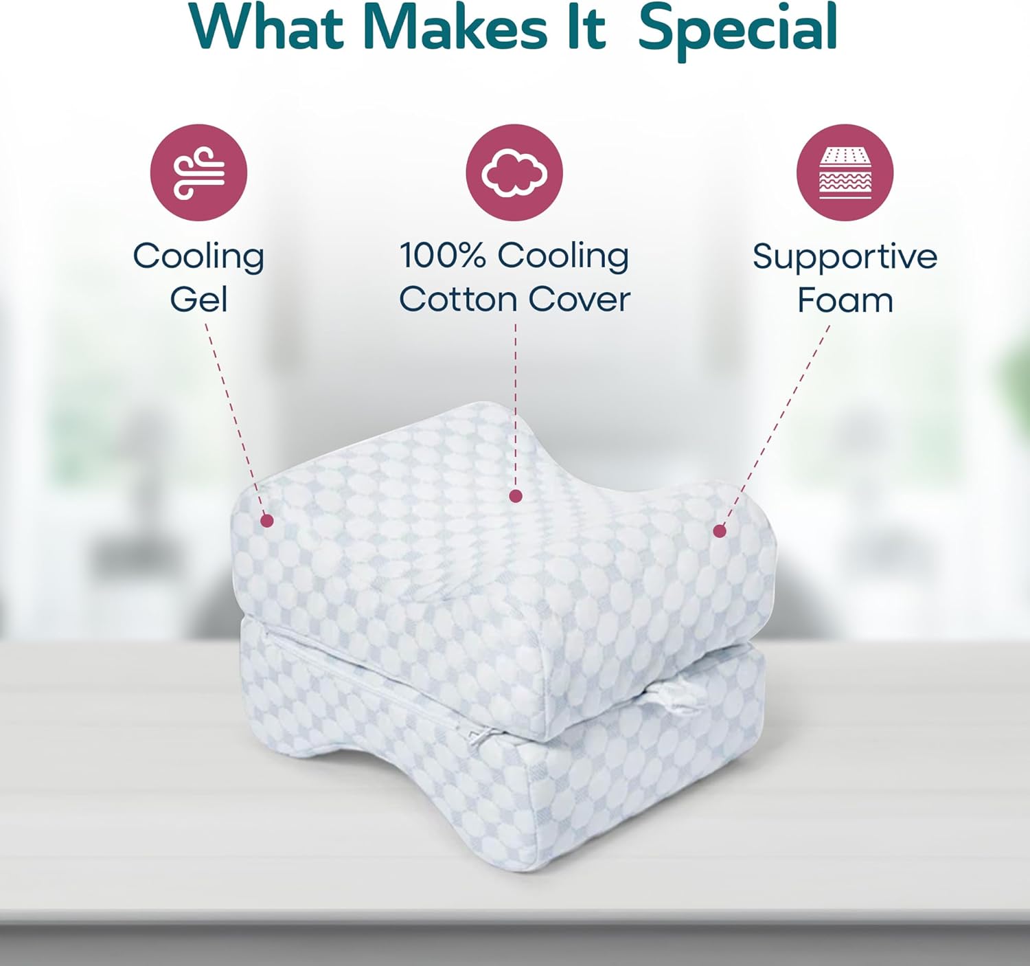 Sleepgram High Density Foam Contour Knee Pillow w/Washable Cover & Inner Cooling Gel Layer for Soothing Back, Hips, Knees, Joints & Sciatica Pain