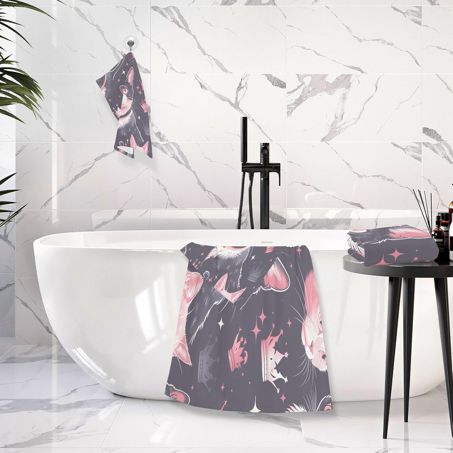 Hand Towels Premium Soft and Highly Absorbent Cat Crown 2 Pcs Towels for Bathroom Set 100% Cotton Decorative Face Towels