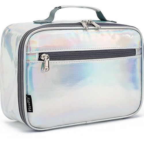 FlowFly Kids Lunch box Insulated Soft Bag Mini Cooler Back to School Thermal Meal Tote Kit for Girls, Boys, Silvery