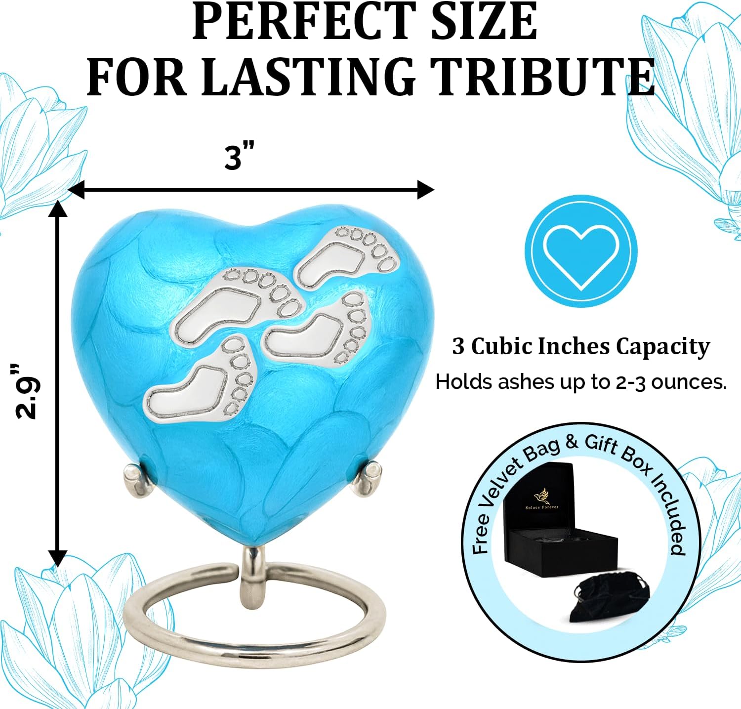 Baby Urns for Ashes Boy & Girl - Mini Urns for Baby Boy Ashes - Heart Shaped Keepsake Urn with Stand - Honor Your Loved One with Memorial Infant Urn (Blue, Small)