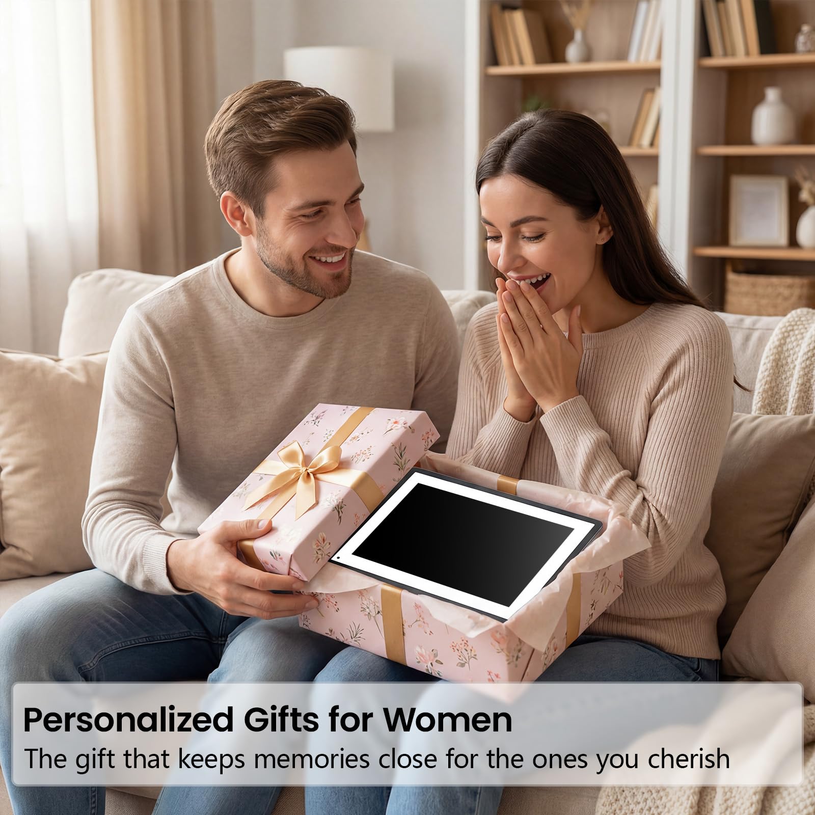 Digitaler Bilderrahmen WLAN 10,1 Zoll Multifunktional Smart Fotorahmen Touchscreen HD 1280 * 800 IPS mit APP, 32GB Speicher, Digitaler Kalender Weiß