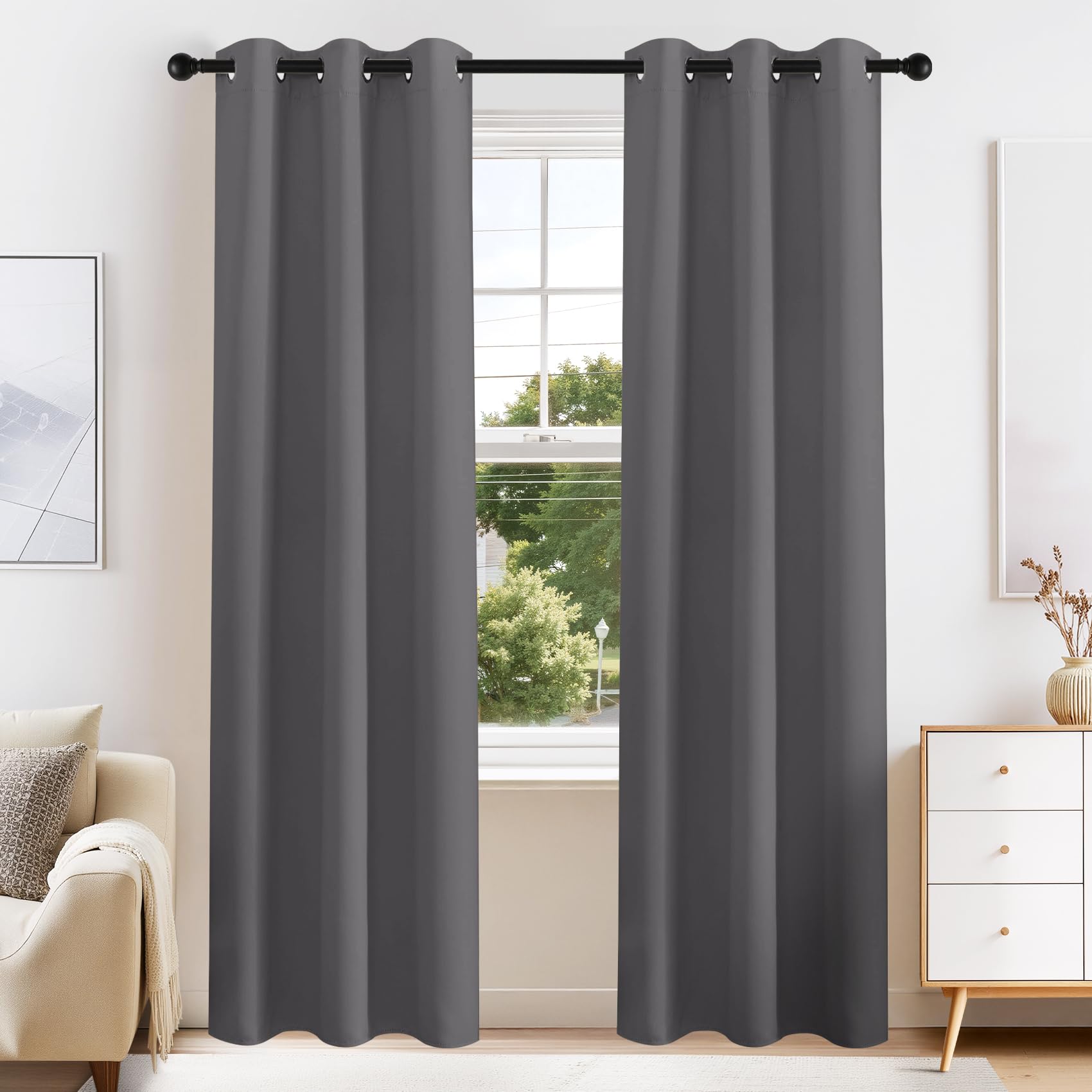 PONY DANCE Grey Blackout Curtains for Bedroom 84 Inch Length 2 Panels Set