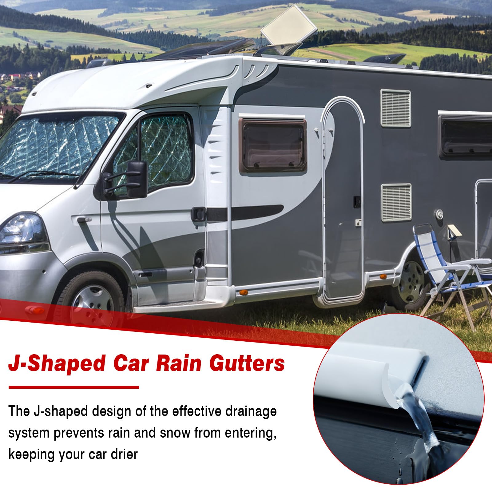 Gouttière Camping-car, 5M Gouttière Pluie Camping Car de Dos Autocollant, Gouttière Voiture PVC pour Véhicule/Camion/Camping-car/Bateau, Gouttiere PVC en Forme de J, Bande de Déviation de Pluie(Blanc)