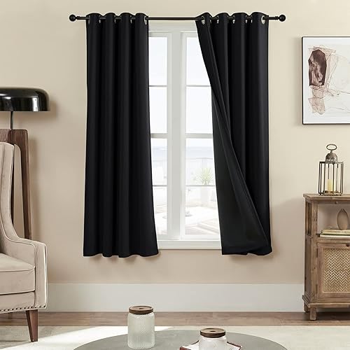 Rutterllow - Cortinas 100% blackout de tela de 340 GSM y con ojales para habitación y sala, 2 paneles de cortinas con aislamiento térmico y bloqueo