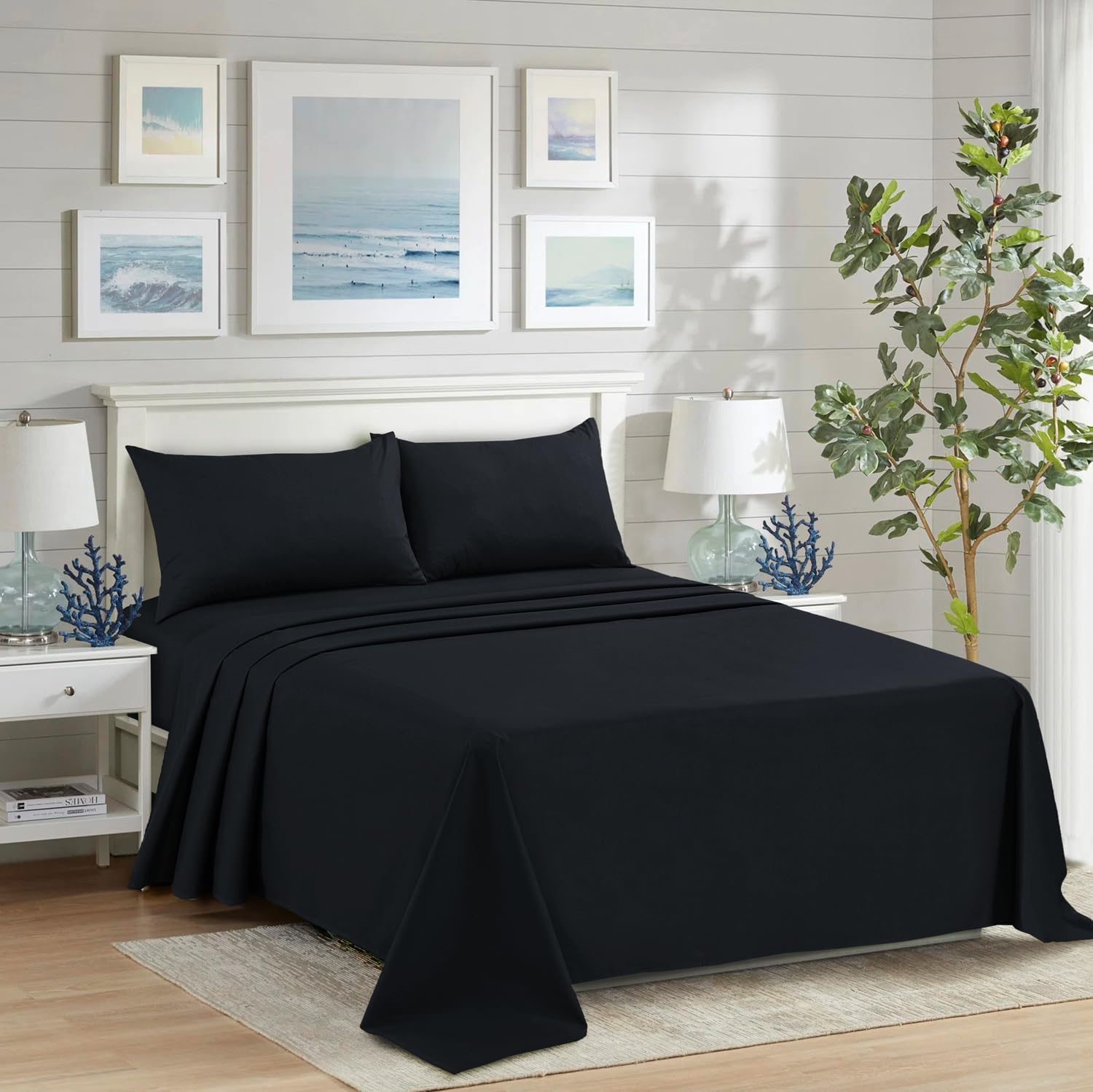 Night Zone Flat Sheet 100% Egyptian Cotton 200 Thread Count Hotel Quality Flat Bed Sheets (Black, King)
