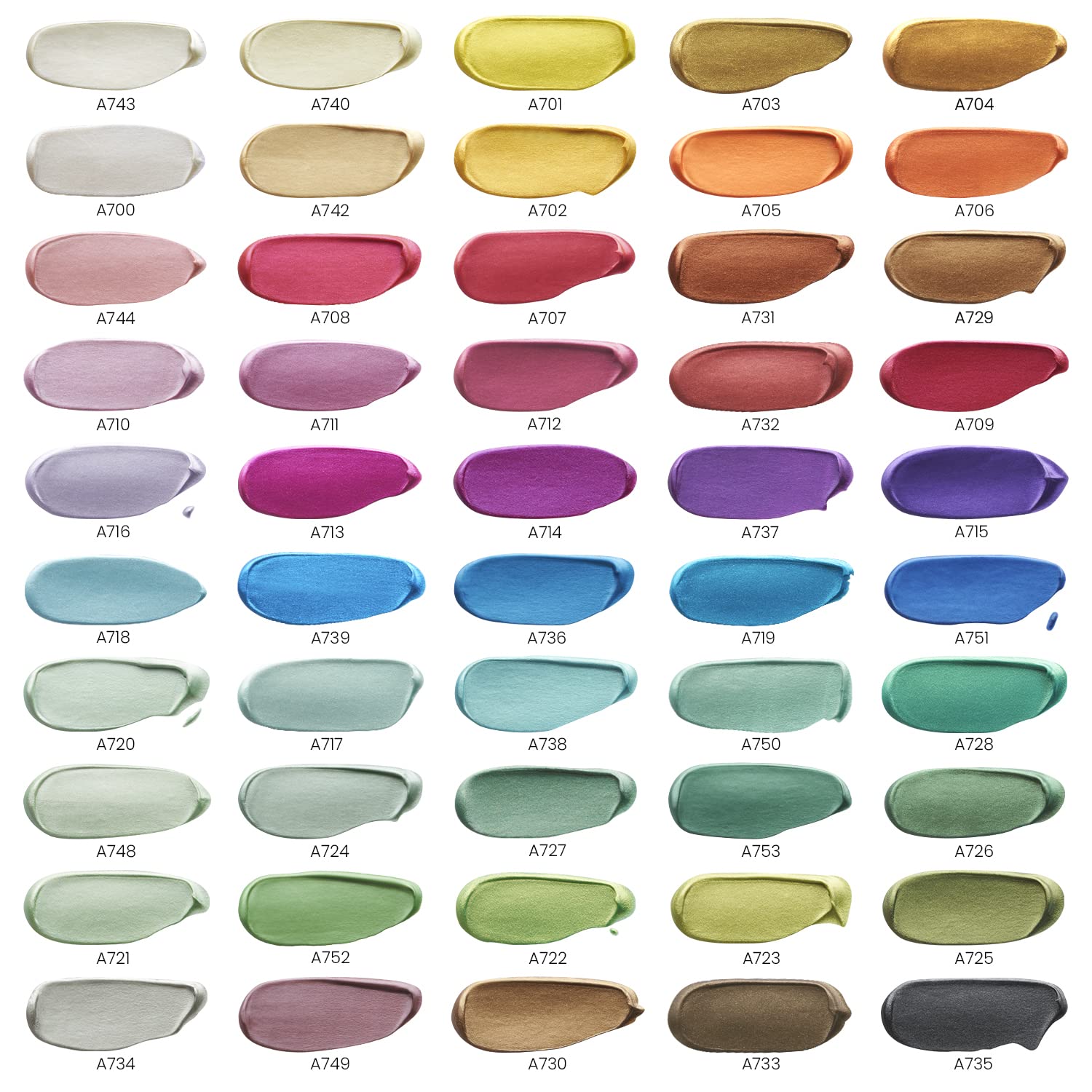 Arteza Acrylfarben-Probe-Set, 50 Metallic-Farben (12 ml)