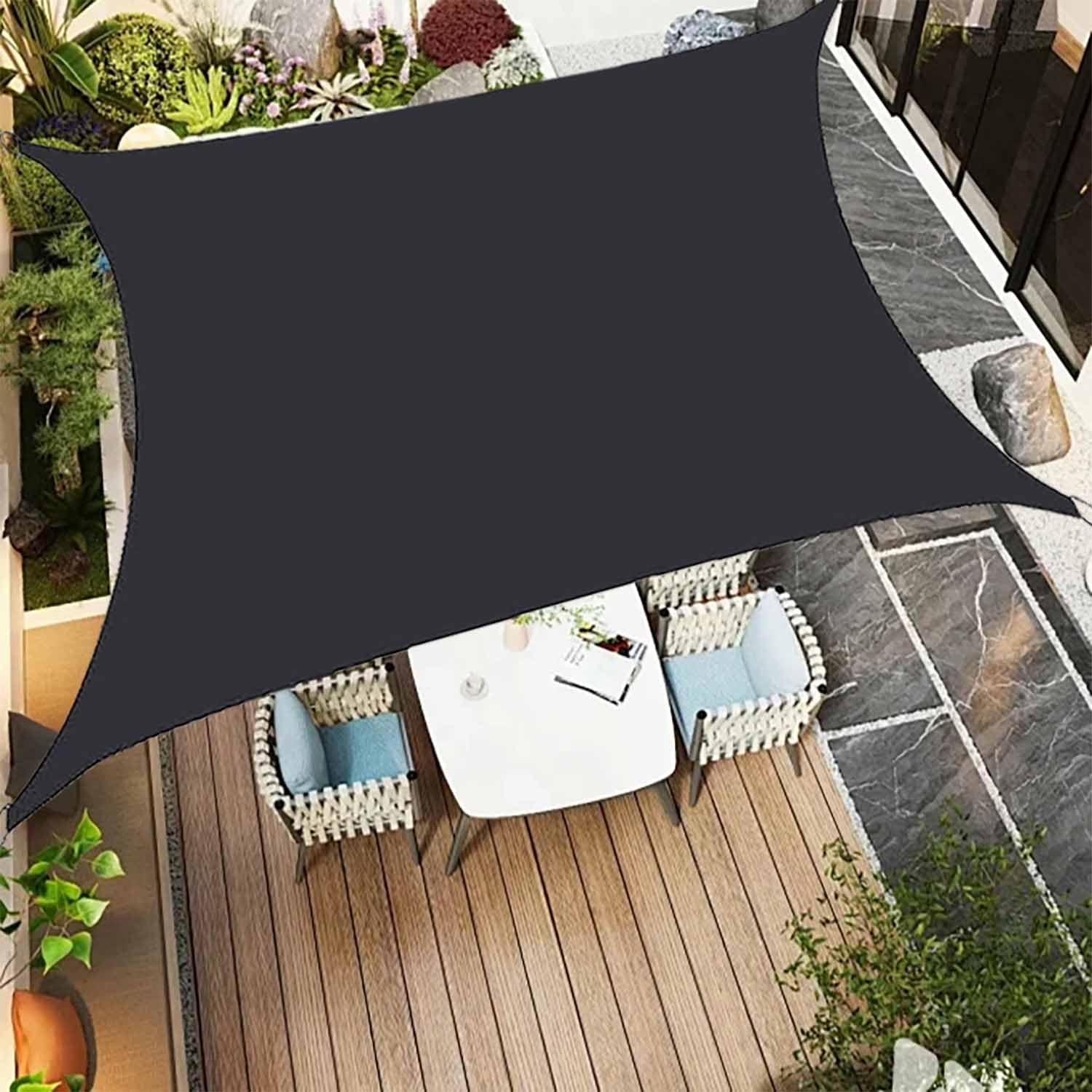 Ffsaacol Outdoor Sun Sail Shade Waterproof Rectangle, Sun Shade Cover Cloth Easy to Install, Shade Sails 98% UV Blocking Tear & Fade Resistant, for Patio Garden Yard A, 7x7FT/2x2m