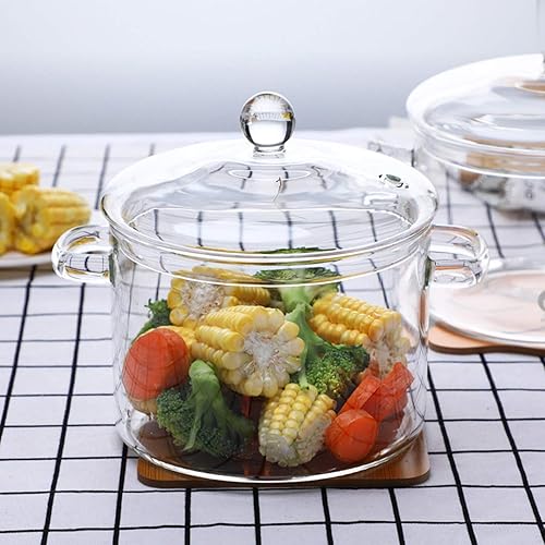 Miniatura 3 de Olla de cristal con tapa de borosilicato con asa y orificio de vapor, ligera para fideos de pasta, sopa, leche, alimentos para bebés (1,4 L)
