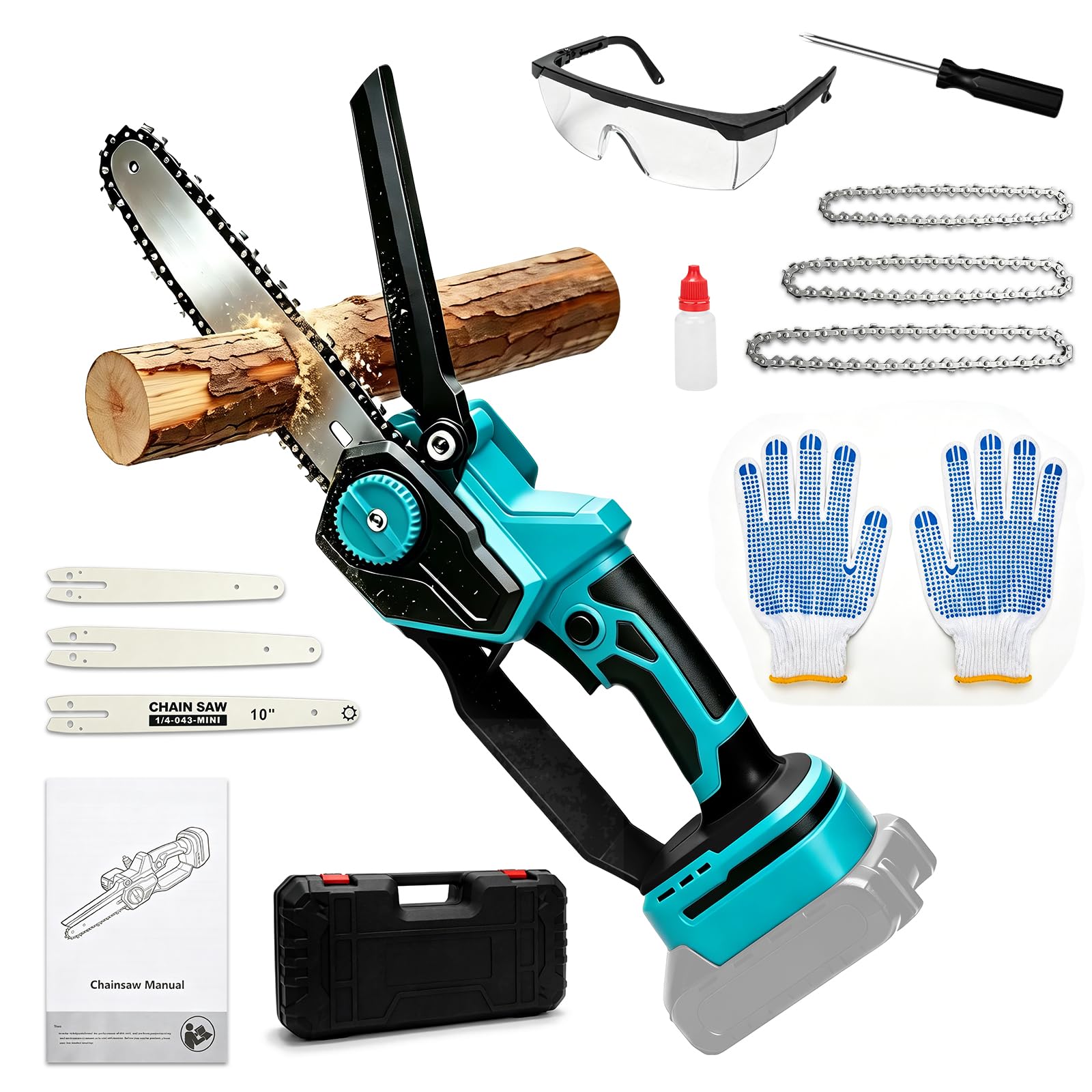 Mini Motosierra Bateria 6, 8 Y 10 Pulgadas, Sierra Electrica Podar Arboles Sin Escobillas Con Lubricacion Automatica, Motosierra De Mano Inalambrica Con Cerradura De Seguridad Para Jardin Y Madera