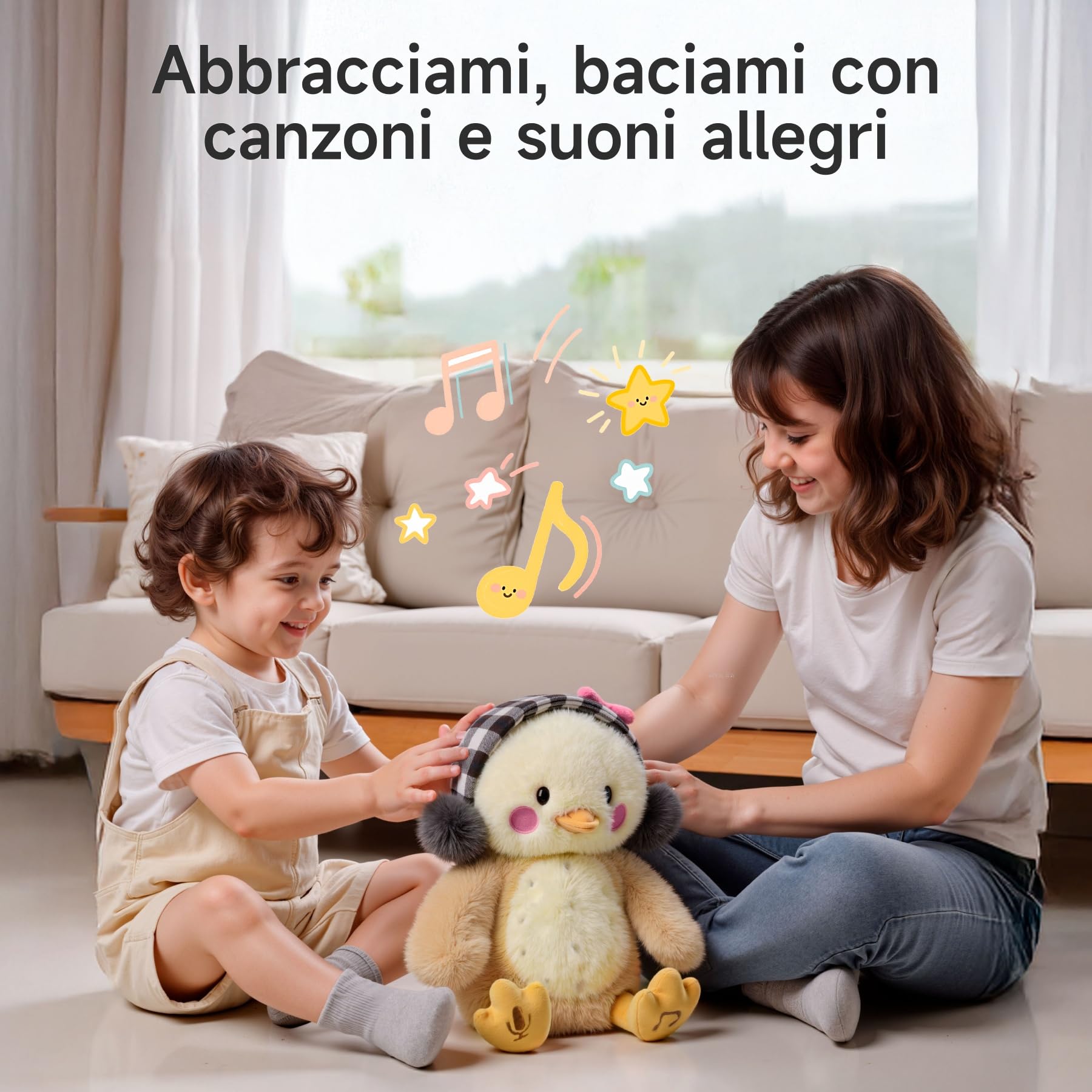TUMAMA KIDS Giocattoli Pulcino Che Balla e Ripete, Peluche Interattivo Pollo Parlante Paperella, Elettronico Giocattolo Coccoloso, Copia Parlano, 6 Musica, Dire Abbracciami & Baciami per 3 4 5 8 Anni