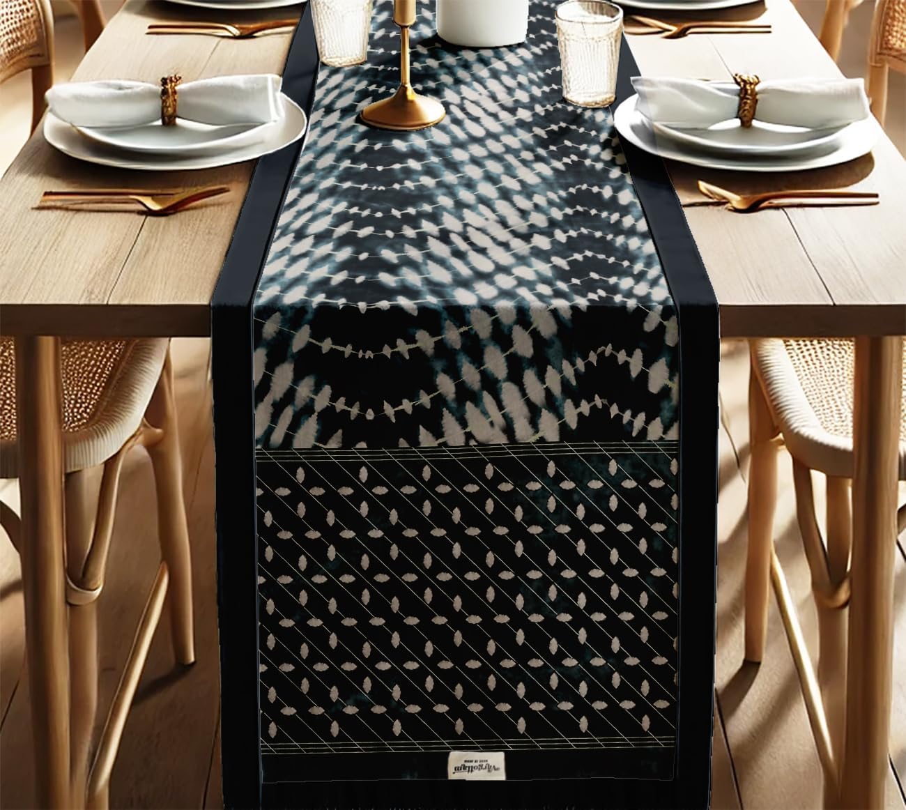 Decorative Table Runner - Double-Layered Cotton - 14 x 60 Inch with Elegant Border - Durable - for Rustic, Boho & Modern Décor - Tie & Dye
