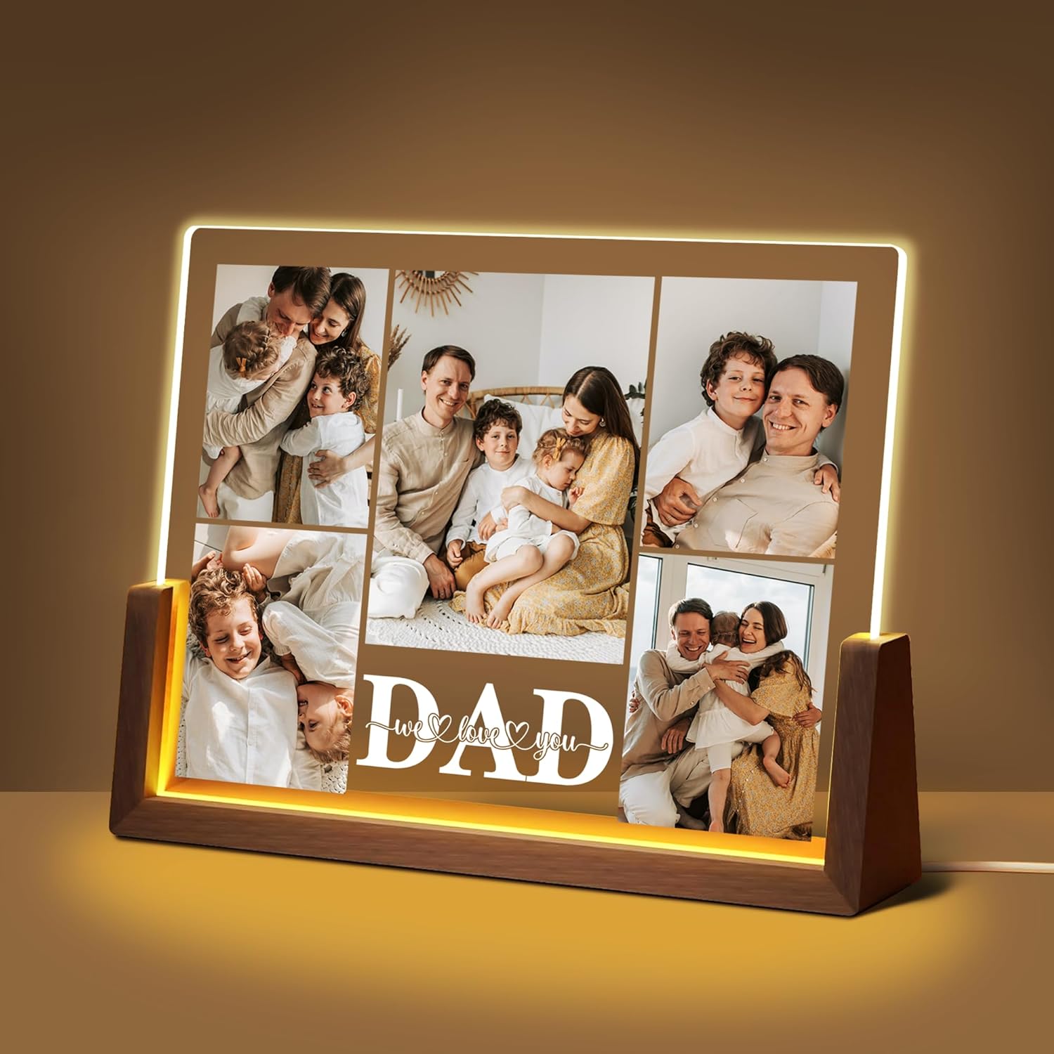 Personalized Fathers Day Christmas Birthday Gifts from Daughter Son Kids Wife, Custom Light Up Picture Frame with Photo, Customized Best Dad Ever Gifts for Dad Husband Men Anniversary