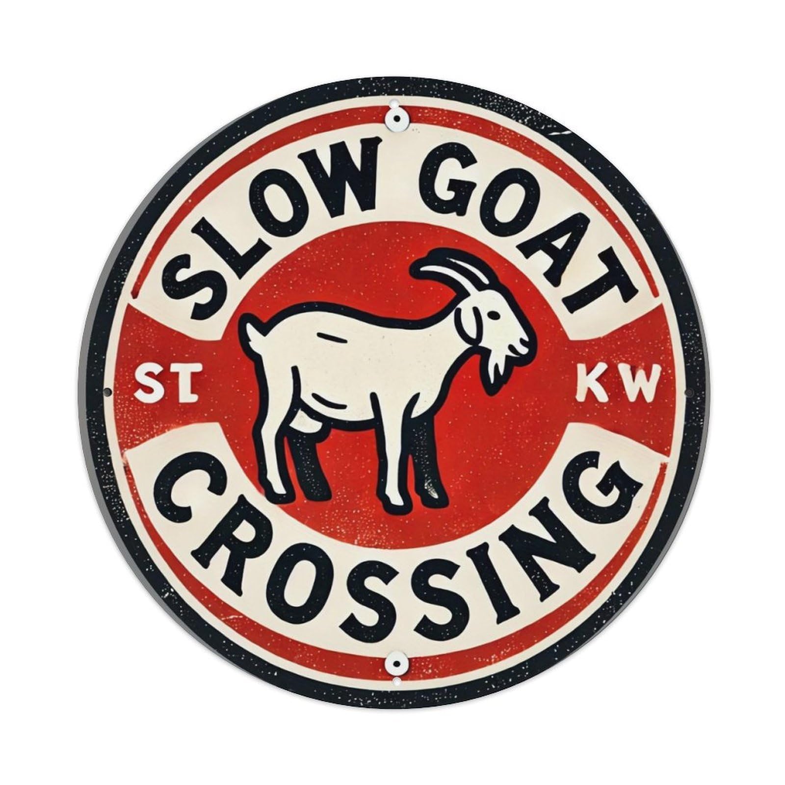 Slow Goat Crossing Sign Pattern Round Metal Tin Sign Vintage Wall Decor, Bar Garage Cafe Kitchen Home Wall Art Poster 8x8inches