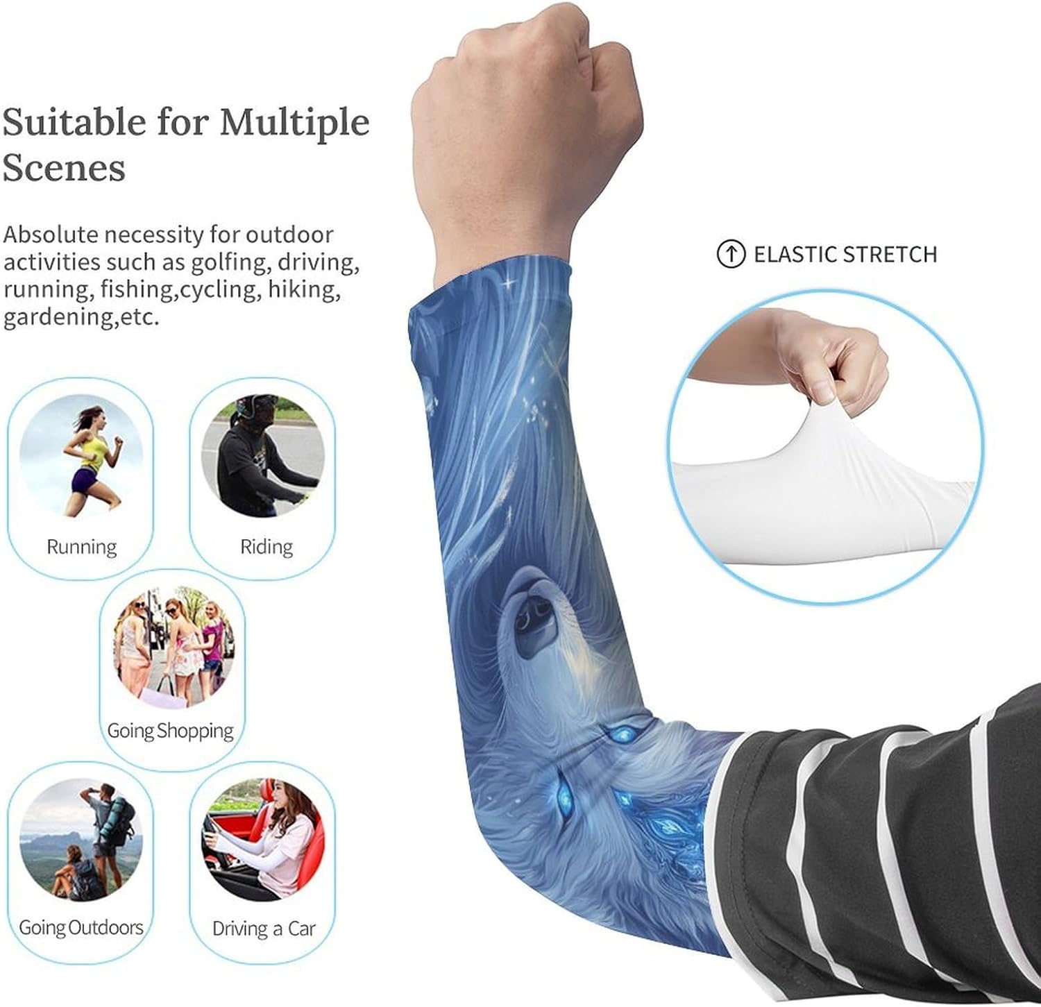 Wolf Arm Sleeves Sun Protection Sleeves Sports Cooling Arm Compression Sleeve for Men Women