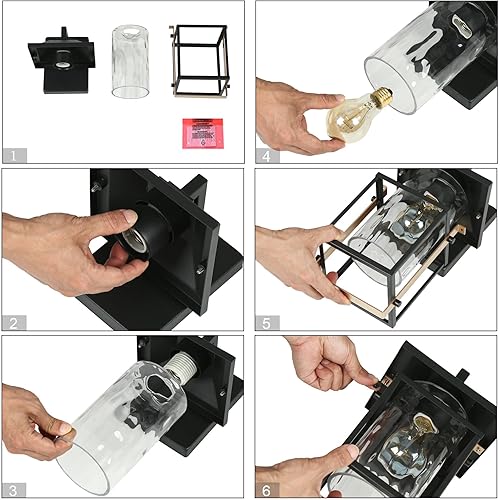 Miniatura 8 de Luces de pared para exteriores, apliques de pared exterior con vidrio texturizado, agua dorada negra y luz rectangular antioxidante para porche,