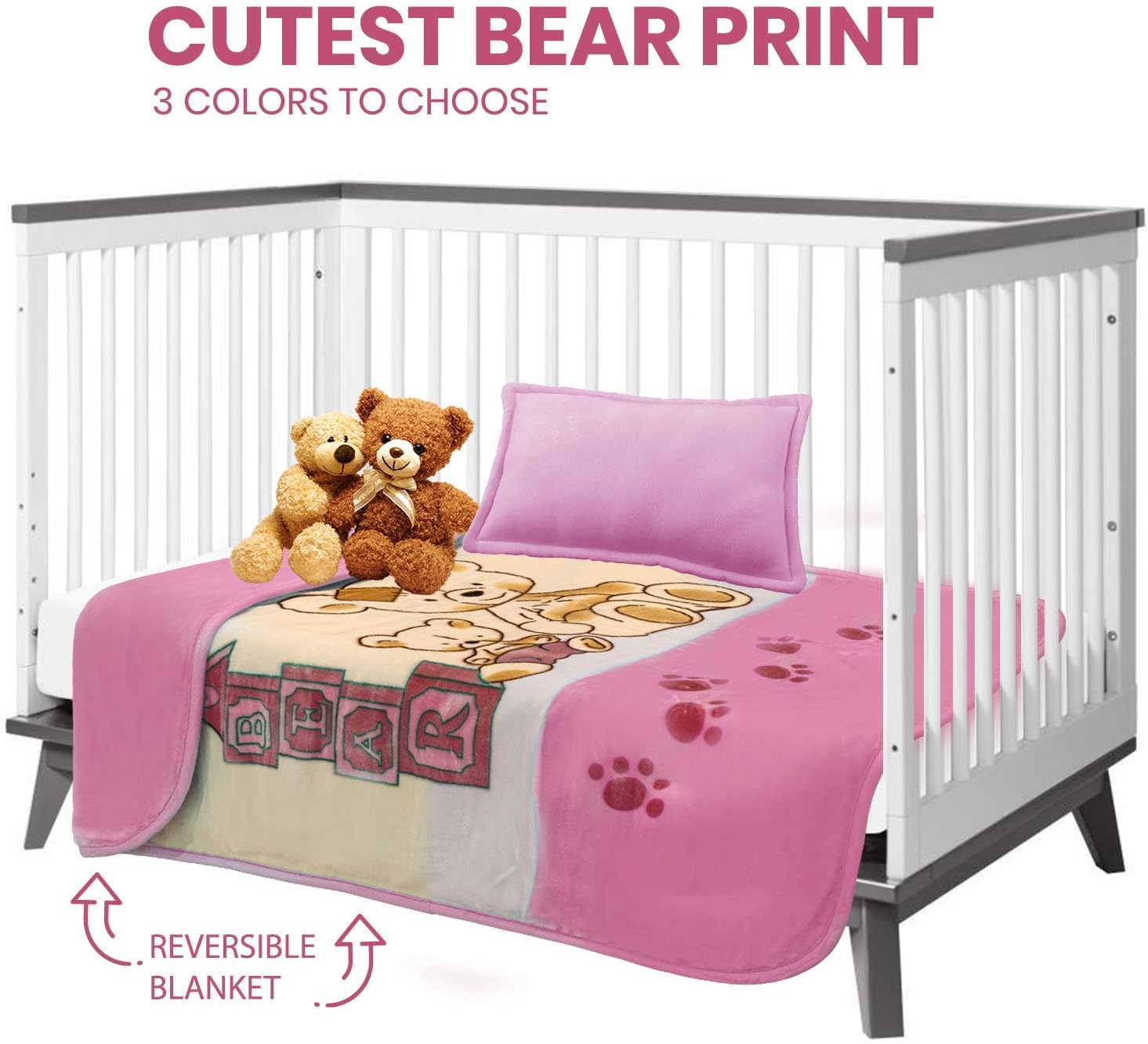 Hearth & Harbor Toddler Blanket Silky Soft Minky Children Bed Blanket - Ultra Plush, Thick & Warm - 39x51 inches Bear Prints,
