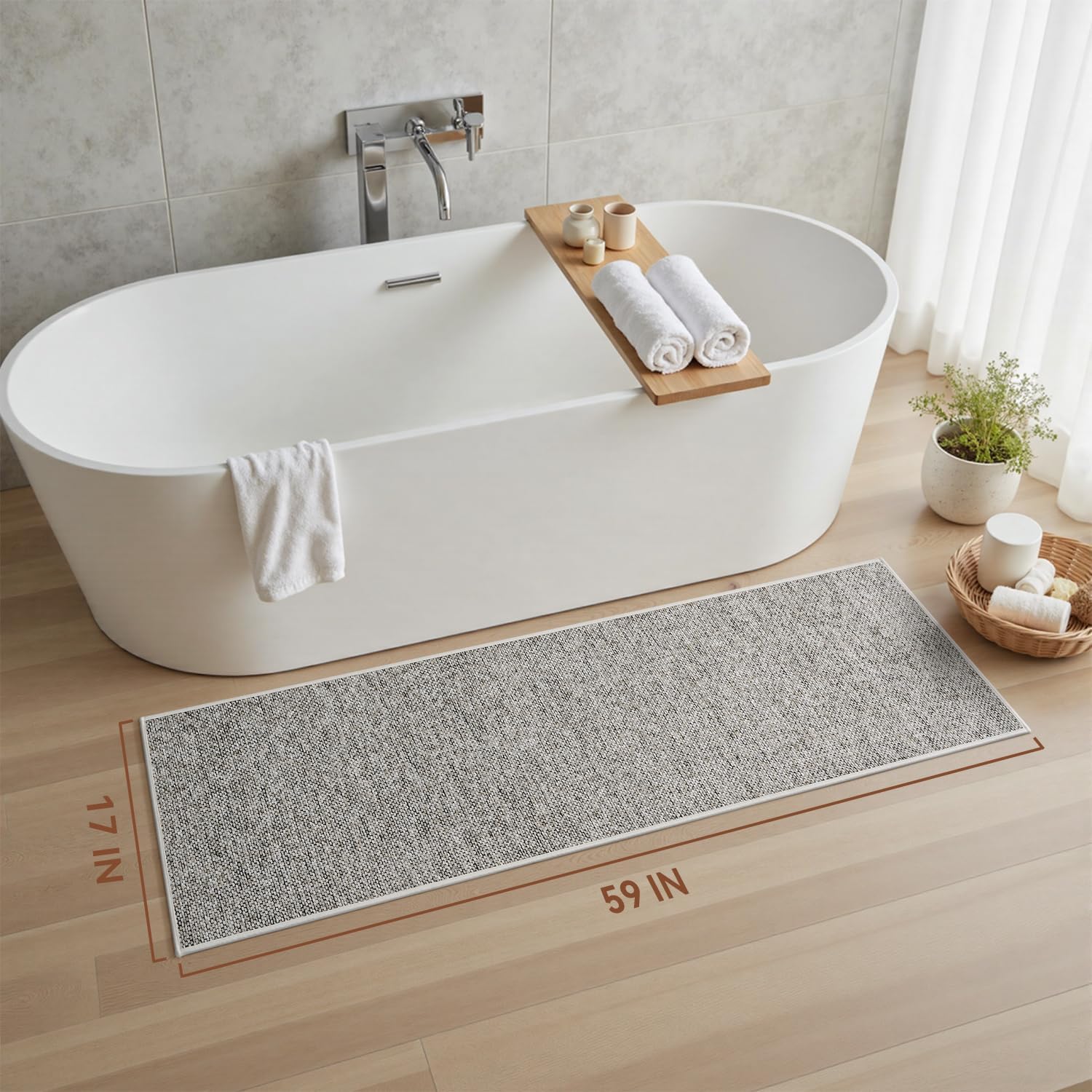 PADOOR Thin Bathroom Runner 17"x59", Braided Bath Mats for Bathroom fits Under Door, No-Slip Rubber Bath Rugs, Machine Washable & Quick Dry Absorbent Bath Mat (Grant Beige)