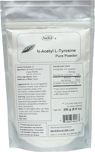 N-acetil L-tirosina 250g (8.8 oz) Polvo puro AJI Calidad Mejor biodisponibilidad Ingrediente energético