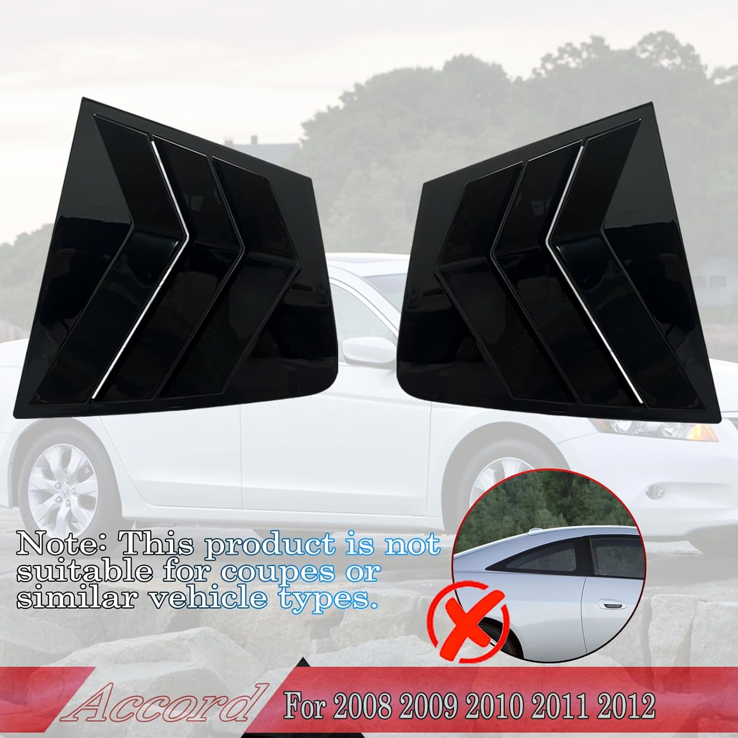 Window Louver，for 8TH Honda Accord 2008 2009 2010 2011 2012, ABS Print Sport Window Decorative Covers, Exterior Trim Accessories - Bright Black