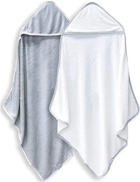 BAMBOO QUEEN 2 Pack Baby Bath Towel - Rayon Made from Bamboo - Ultra Soft Hooded Towels for Babies,Toddler,Infant - Newborn Essential -Perfect Baby Registry Gifts, 37.5x37.5 in - Grey and White