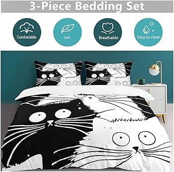 Amazon｜布団カバー 3点セット 漫画猫 ねこ 猫柄 掛け布団カバー