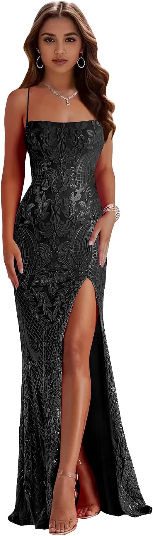 Sexy Spaghetti Dos Nu Sirène Fente Jersey Longues Robes De Demoiselle D'honneur Modernes