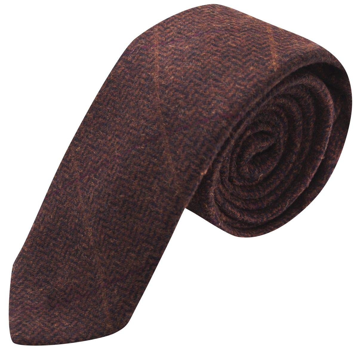 King & Priory Luxury Mahogany Herringbone Check Tie, Tweed
