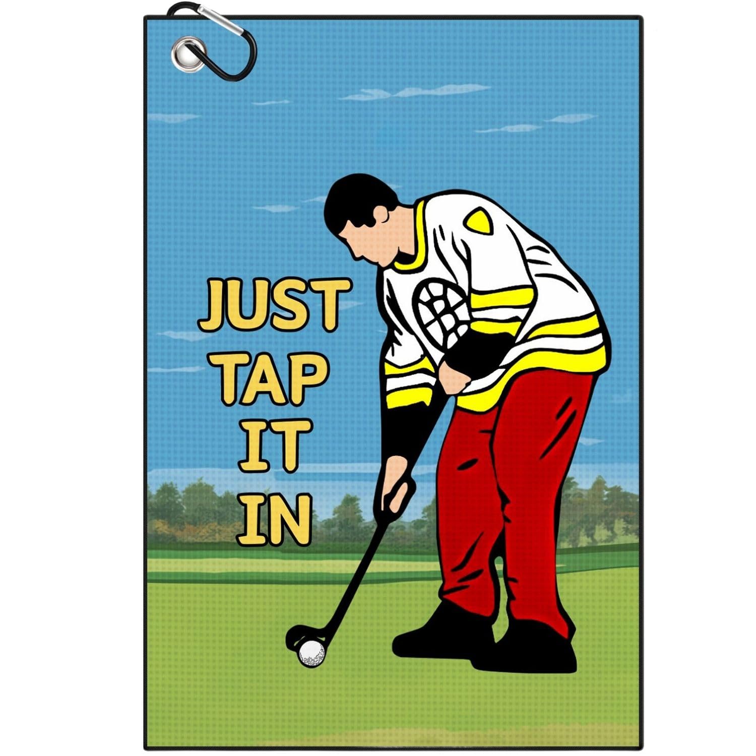 Artsotroly Funny Printed Golf Towel, Funny Golf Towel for Golf Bags with Clip, Golf Gift for Men Husband Boyfriend Dad, Birthday, Cristmas Gifts for Fans - Just Tap It in