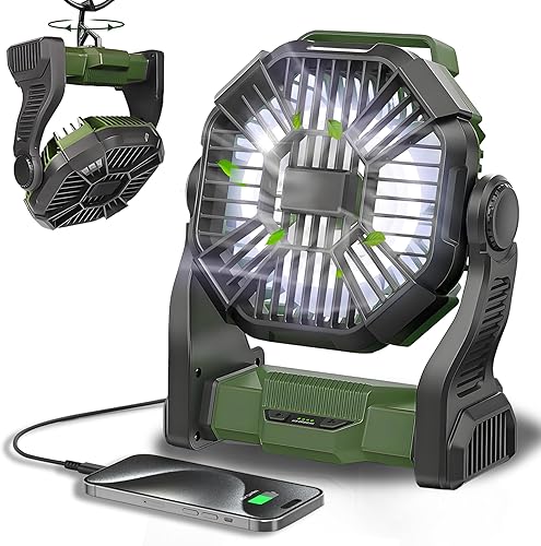 CONBOLA Ventilador portátil de campamento para tiendas de campaña, ventilador de batería de 10400 mAh, 36 horas de tiempo de trabajo, ventilador