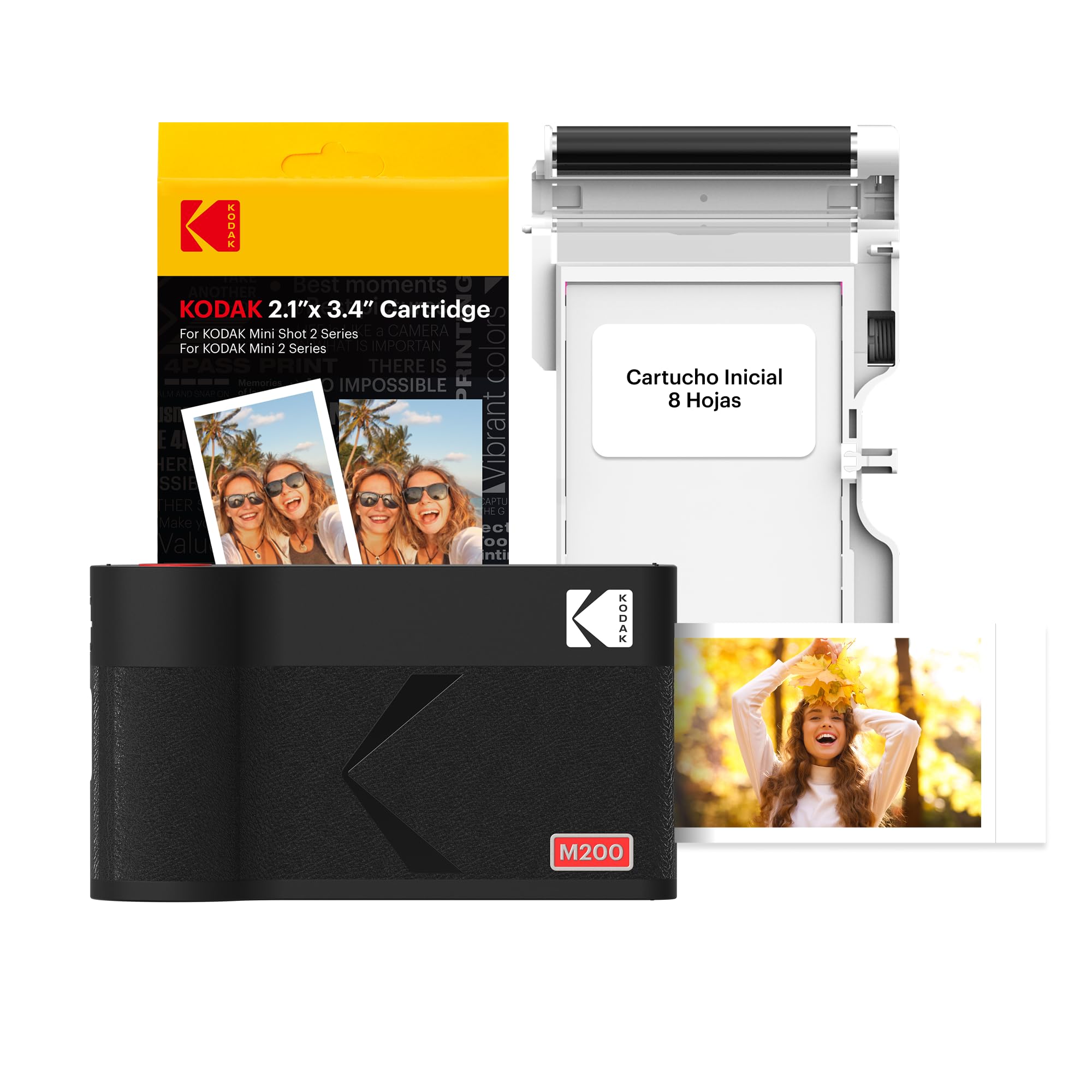 KODAK Mini 2 ERA 4PASS Portable Photo Printer (5.4 x 8.6 cm) (Printer + Pack with 38 Sheets (8 Initial Sheets + 30 Sheets), Black)