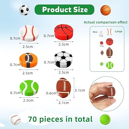 Miniatura 3 de ZAKVOOR 70 Pcs Large Sport Ball Erasers for Kids, Back to School Pencil Erasers Bulk for Party Favor, Gift Filling, Home School Work Reward