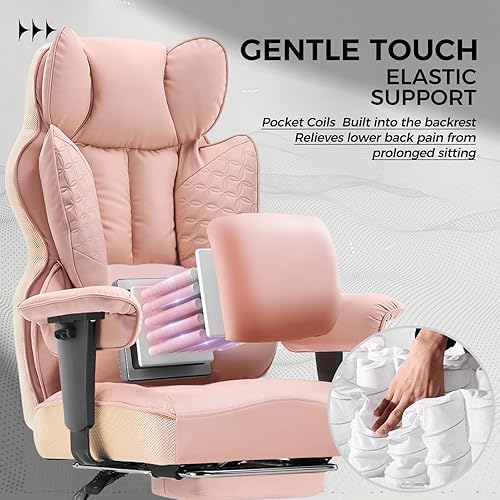 Miniatura 4 de COMHOMA Silla de oficina grande y alta de 400 libras de ancho, silla ergonómica para juegos con cuero de diseño en relieve de lujo con reposapiés,