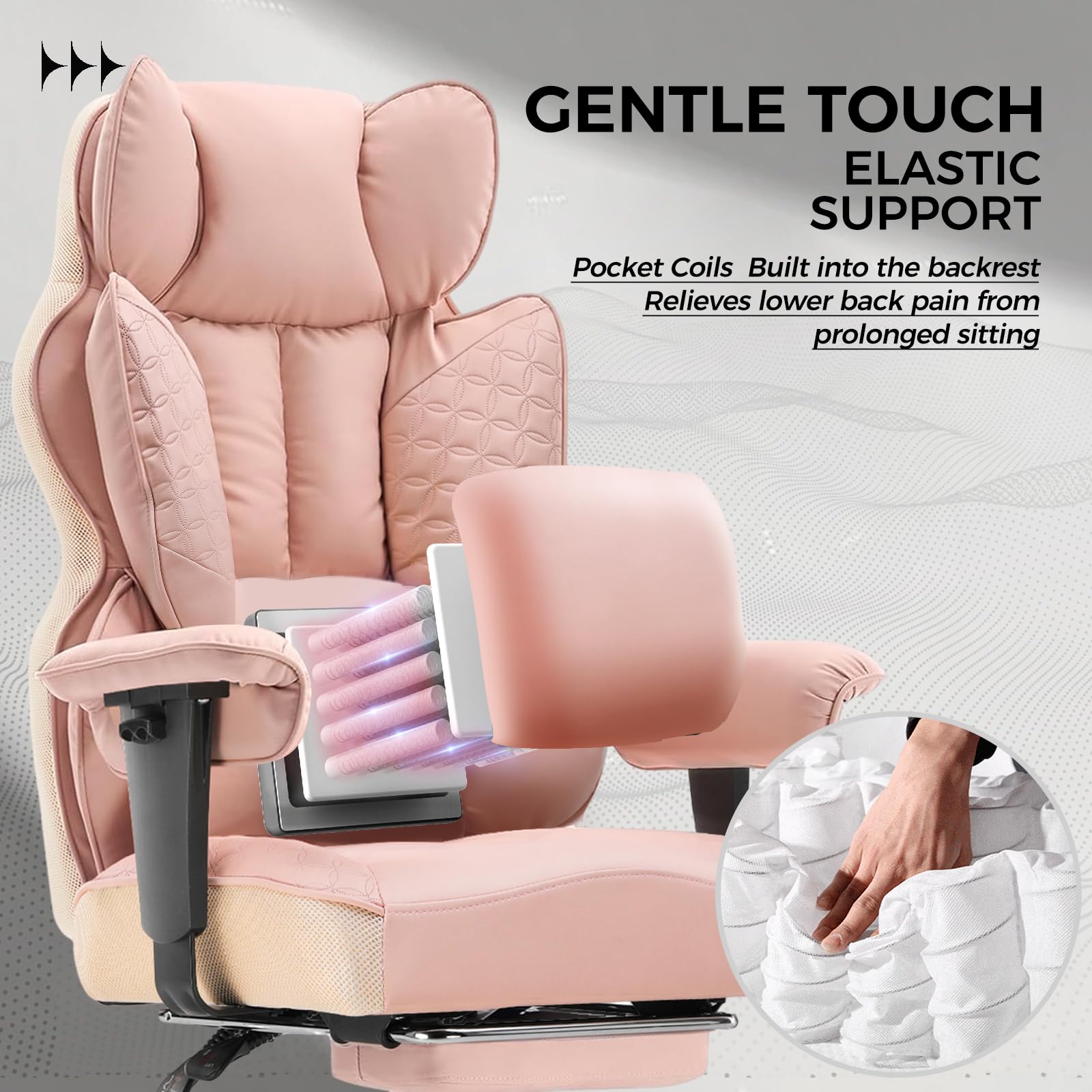 GTPLAYER Big and Tall Gaming Chair 400lbs Heavy Duty Office Chair with Foot Rest & Ergonomic Pocket Spring Lumbar Support, High Back 3D Saddle Shaped Cushion for Back Pain Relief, Pink view 3