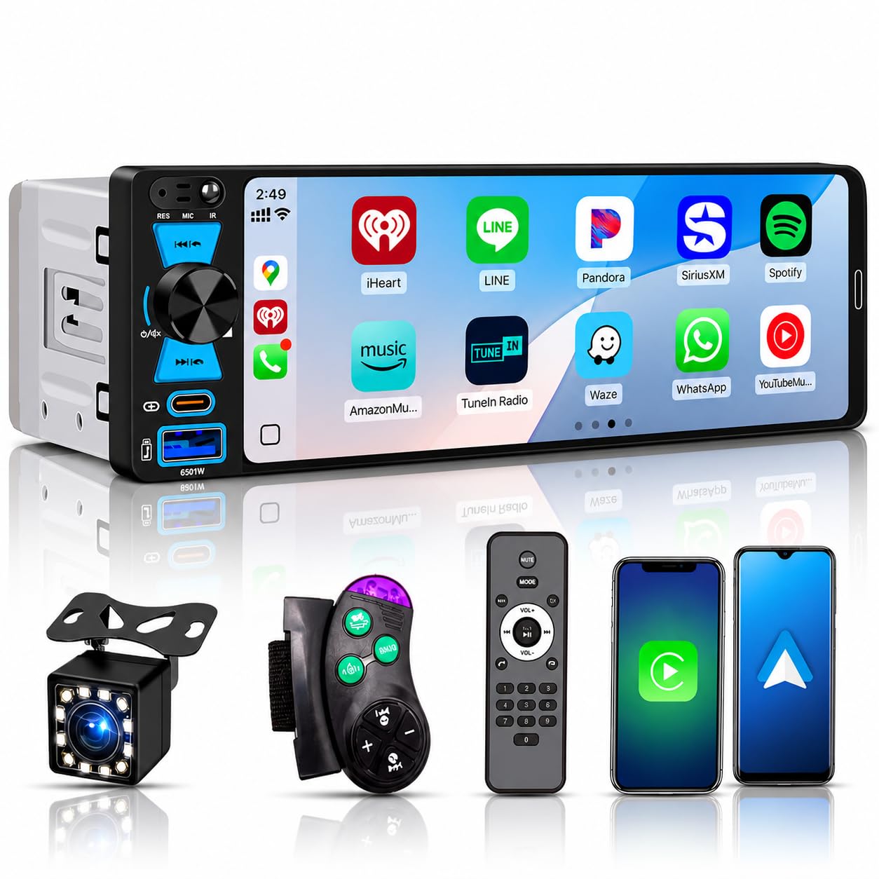 Single Din Car Stereo, 6.5 Inch in-Cell Touch Screen, Wireless Apple CarPlay Android Auto, Bluetooth 5.2, 180W Amplifier, Car Radio, Dual USB + Type-C, Backup Camera, Universal Fit for One Din Cars-image-28