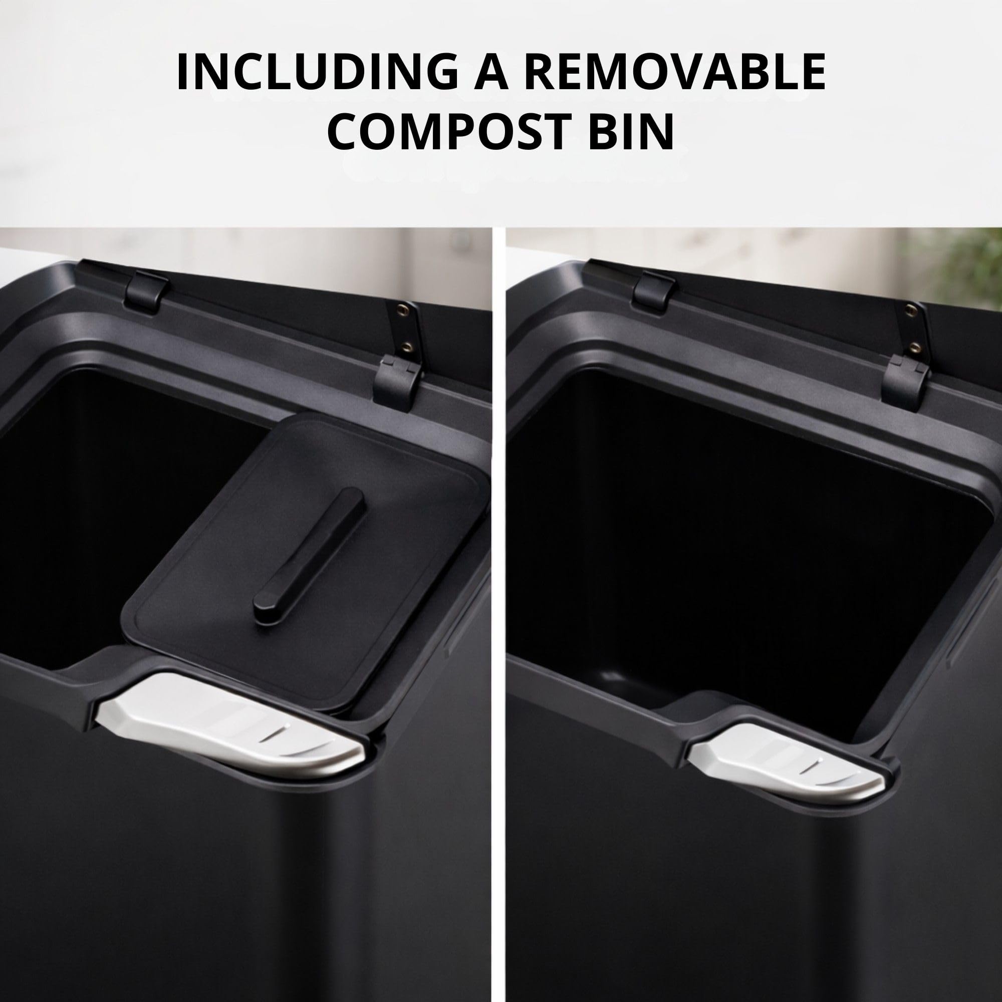 Bayt Cubo De Reciclaje De 60 L Para Cocina - Cubos De Cocina De 60 Litros Con Dos Cubos Interiores Para La Separación De Residuos | Cubo De Basura Vertical De Acero Inoxidable Negro Mate