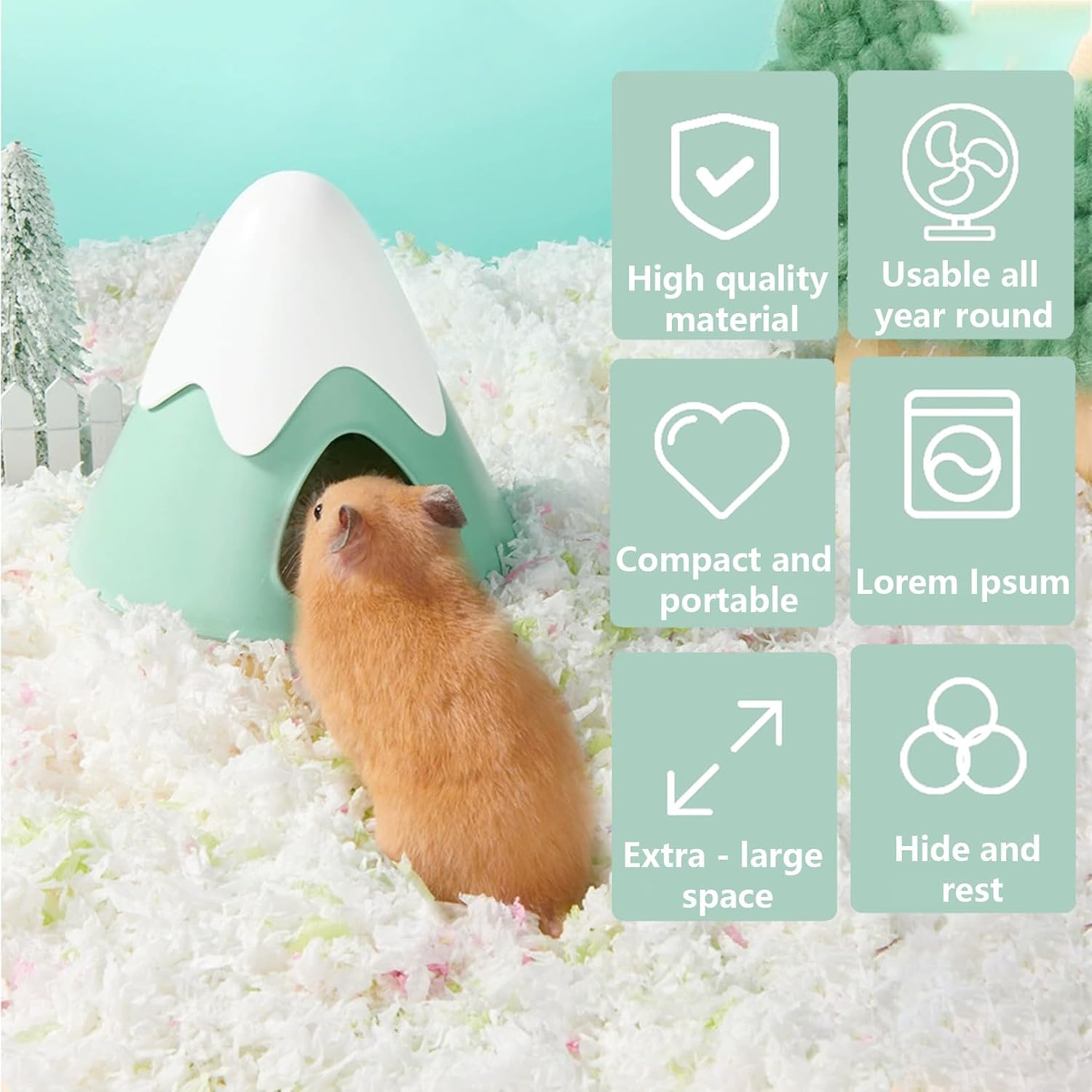 Hamster Hideout, Snowy Mountain Shape Hamster Hide House (Green) | Cute Small Animal Habitat Hideaway Hut for Syrian Hamsters, Mice , Gerbils, Rats (Green)