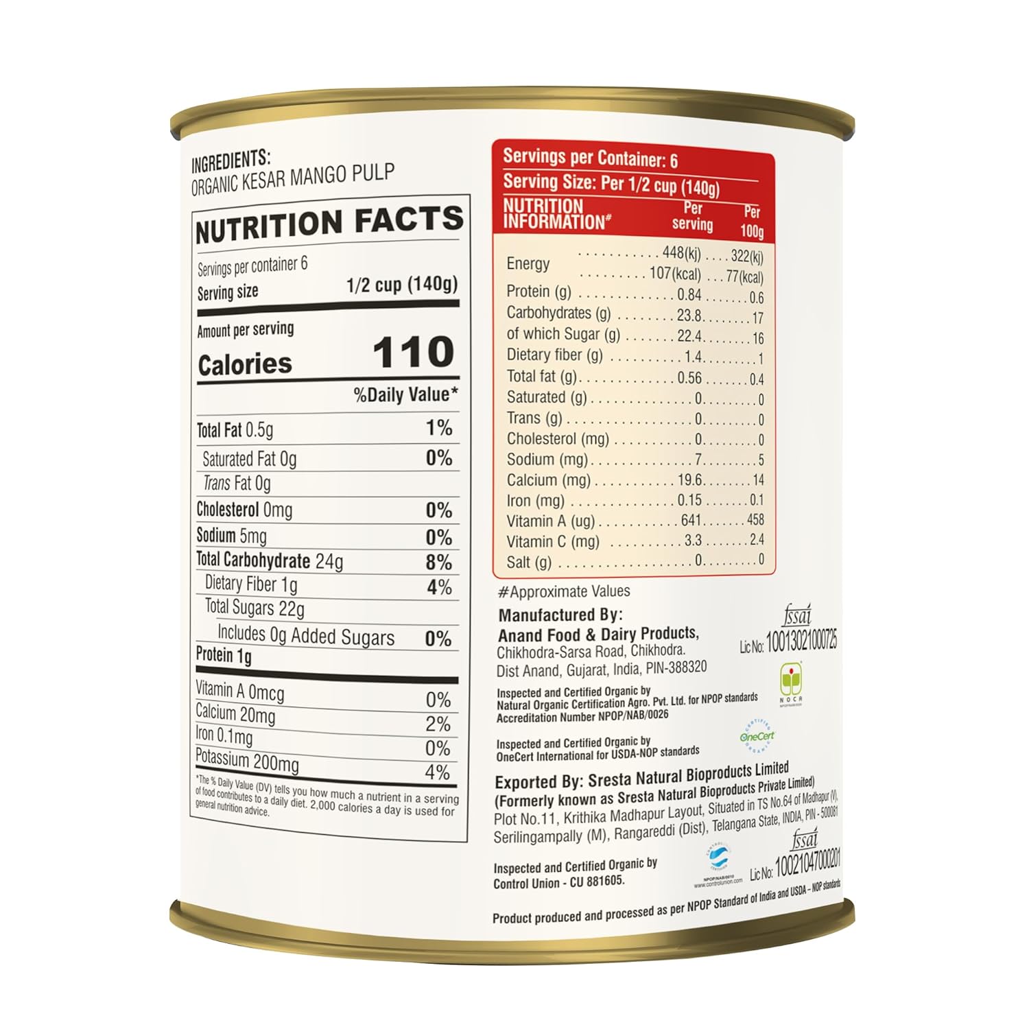24 Mantara 24 Mantra Organic Kesar Mango pulp - 850 ml,, 850g ()