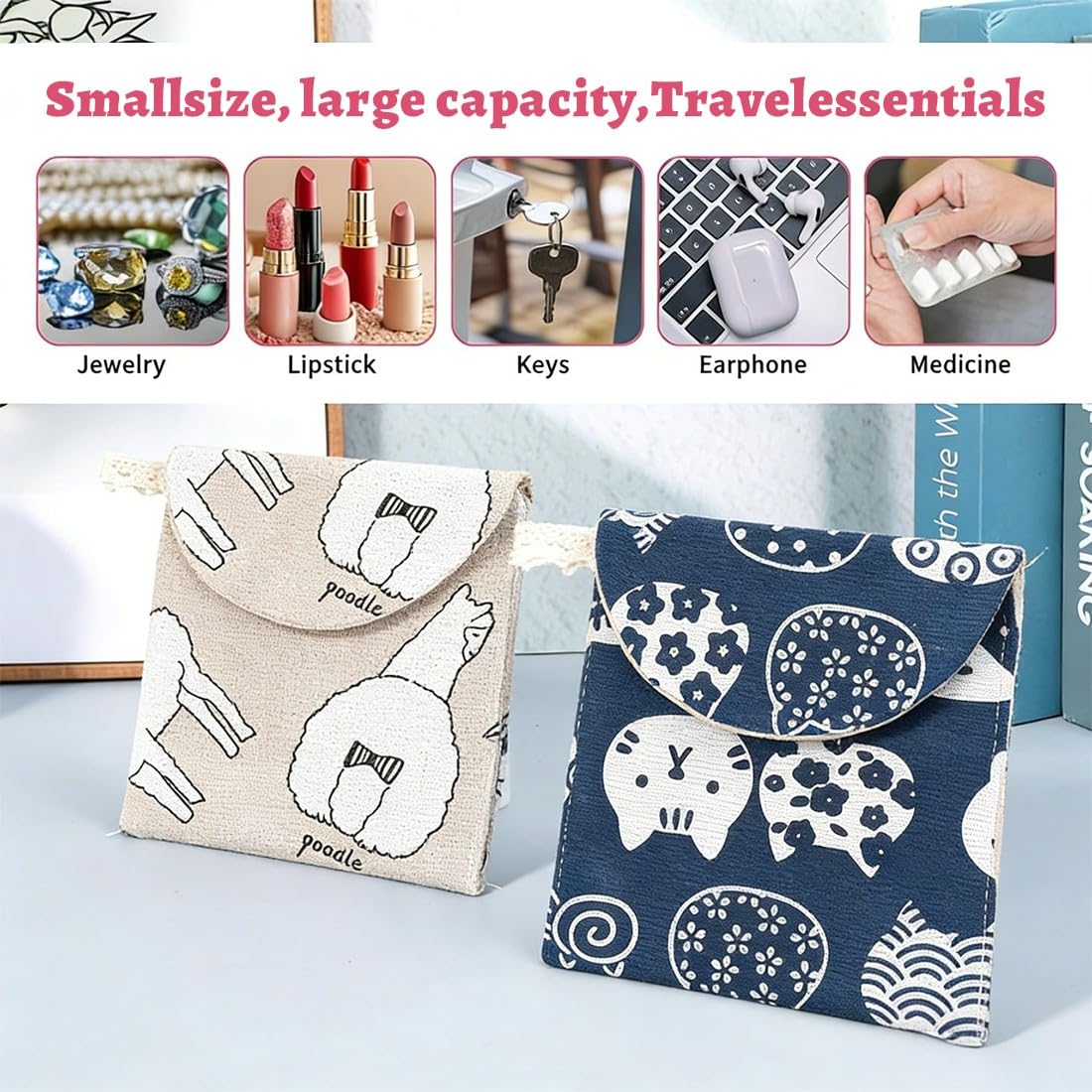 Porta Assorbenti da Borsa Impermeabile, Contenitori per Assorbenti Igienici, Bustina Portatutto Donna Mini Pochette