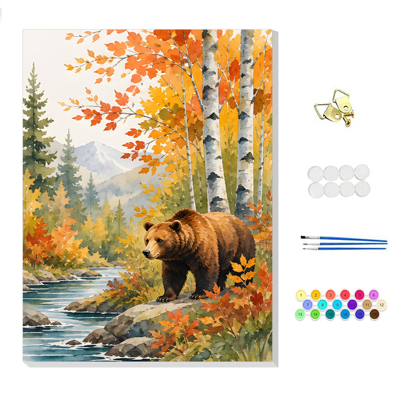 NEWENMO Brown Bear Framed Paint by Numbers for Adults 20x30cm