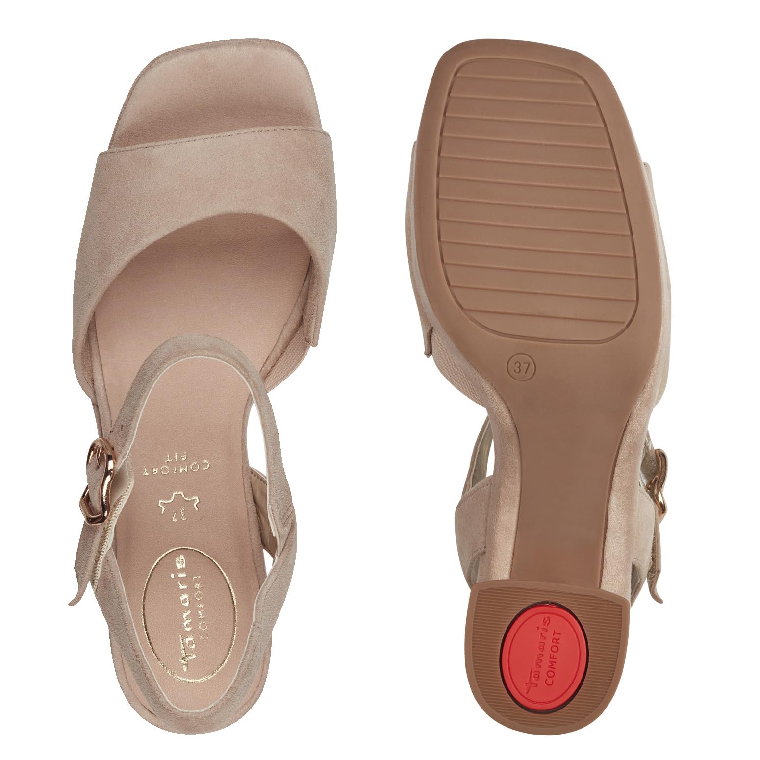 Tamaris Kobiety Tamaris Comfort 8-88309-42 402 Beżowy Zamsz Sandały Na Obcasie Wygodne Buty Na Co Dzień Świąteczne EleganckieSandały na obcasach