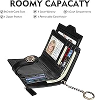 Vista 3 de Travelambo Cartera pequeña para mujer con 2 ventanas de identificación, bloqueo RFID, de cuero, tarjetero con bolsillo con cremallera