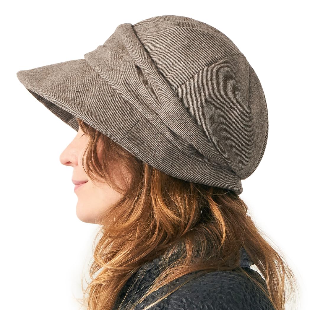 Charm Women's Beige Newsboy Winter Hat - Organic Cotton Bonnet Visor Casquette Chemo Cap
